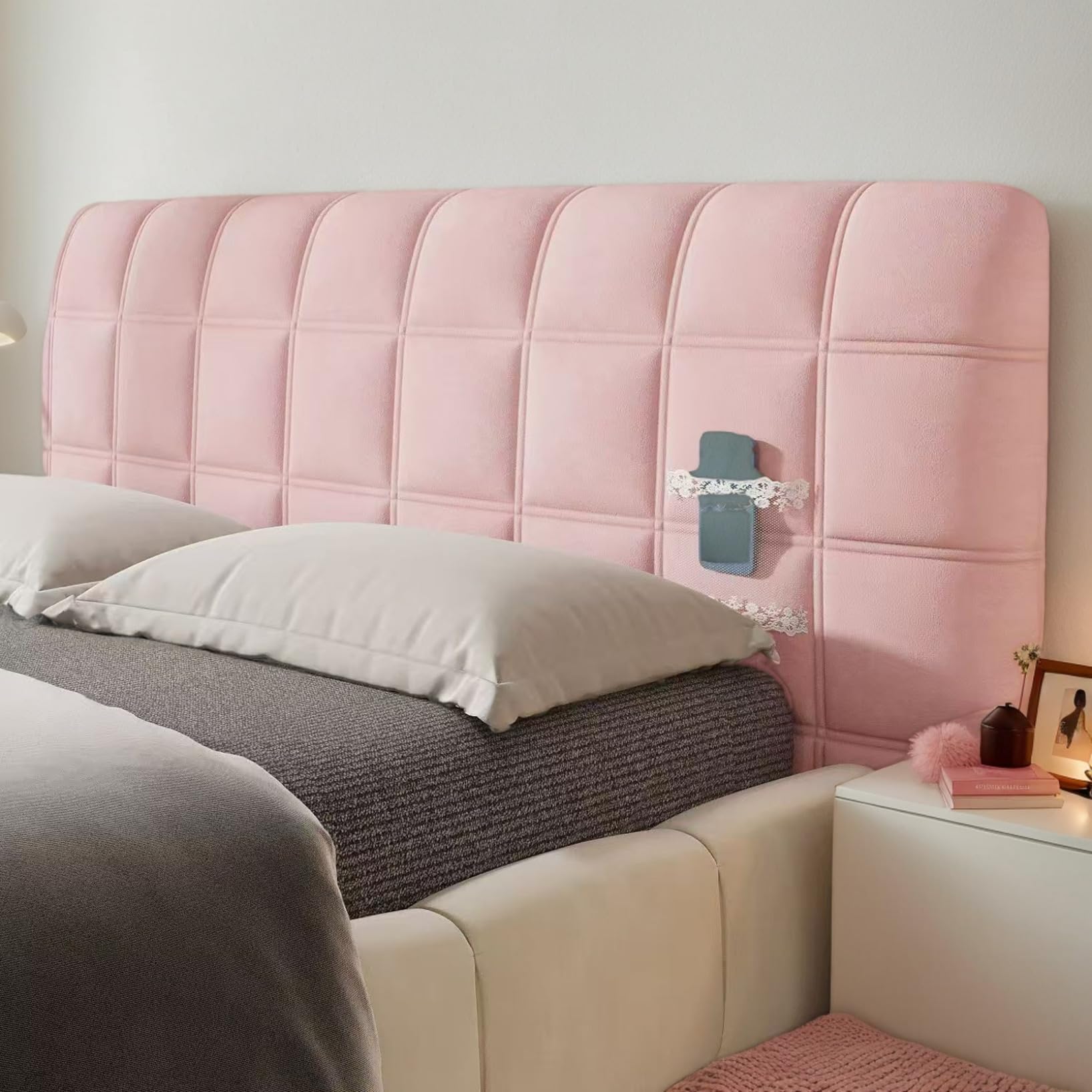 RICPYOIU Funda Protectora para Cabecera De Cama Elástica De Terciopelo con Relleno Espesado para Decoración De Dormitorio Moderno Y Protección contra Polvo,Rosado,150cm