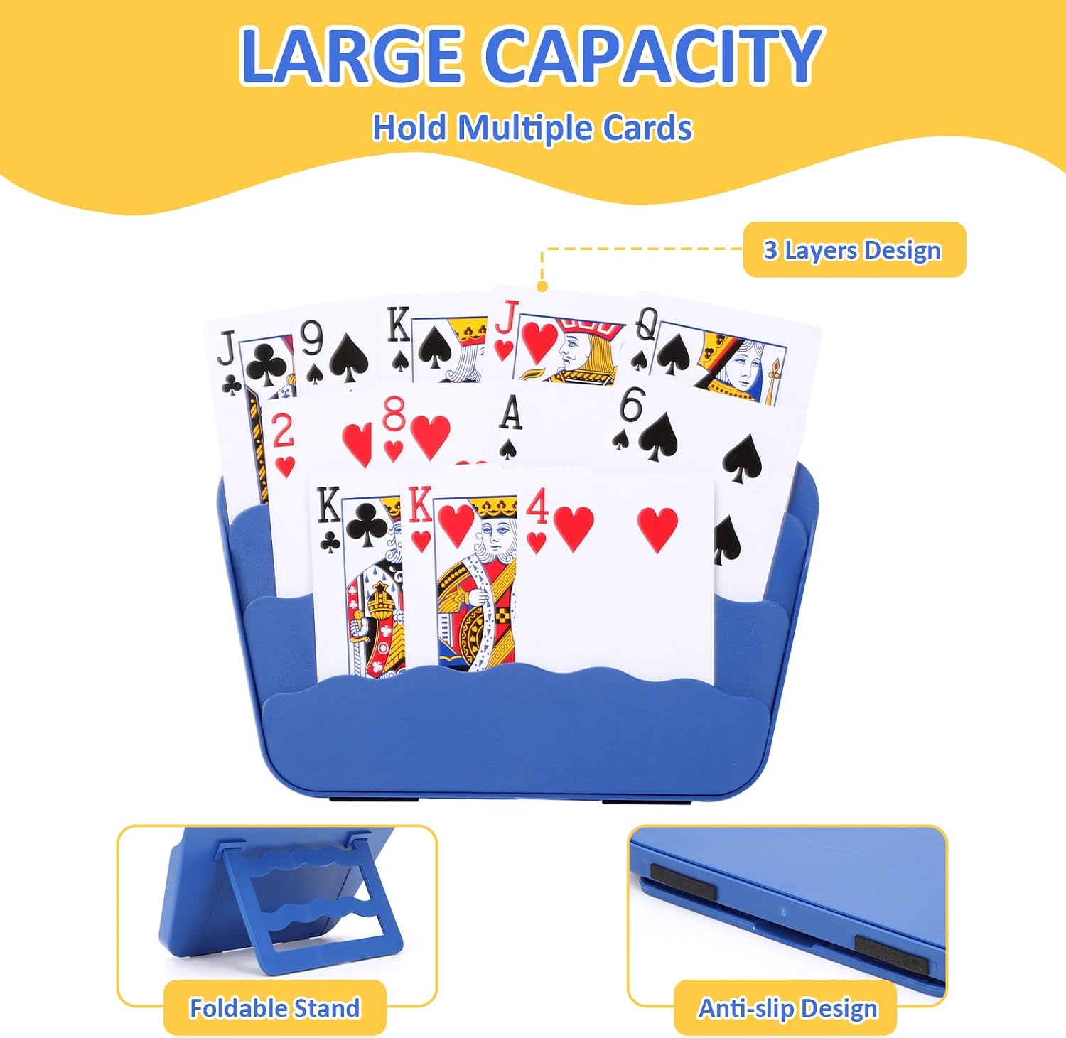 Playing Cards Holder for Adults Kids Seniors, Three Layers Design, 4 Pack