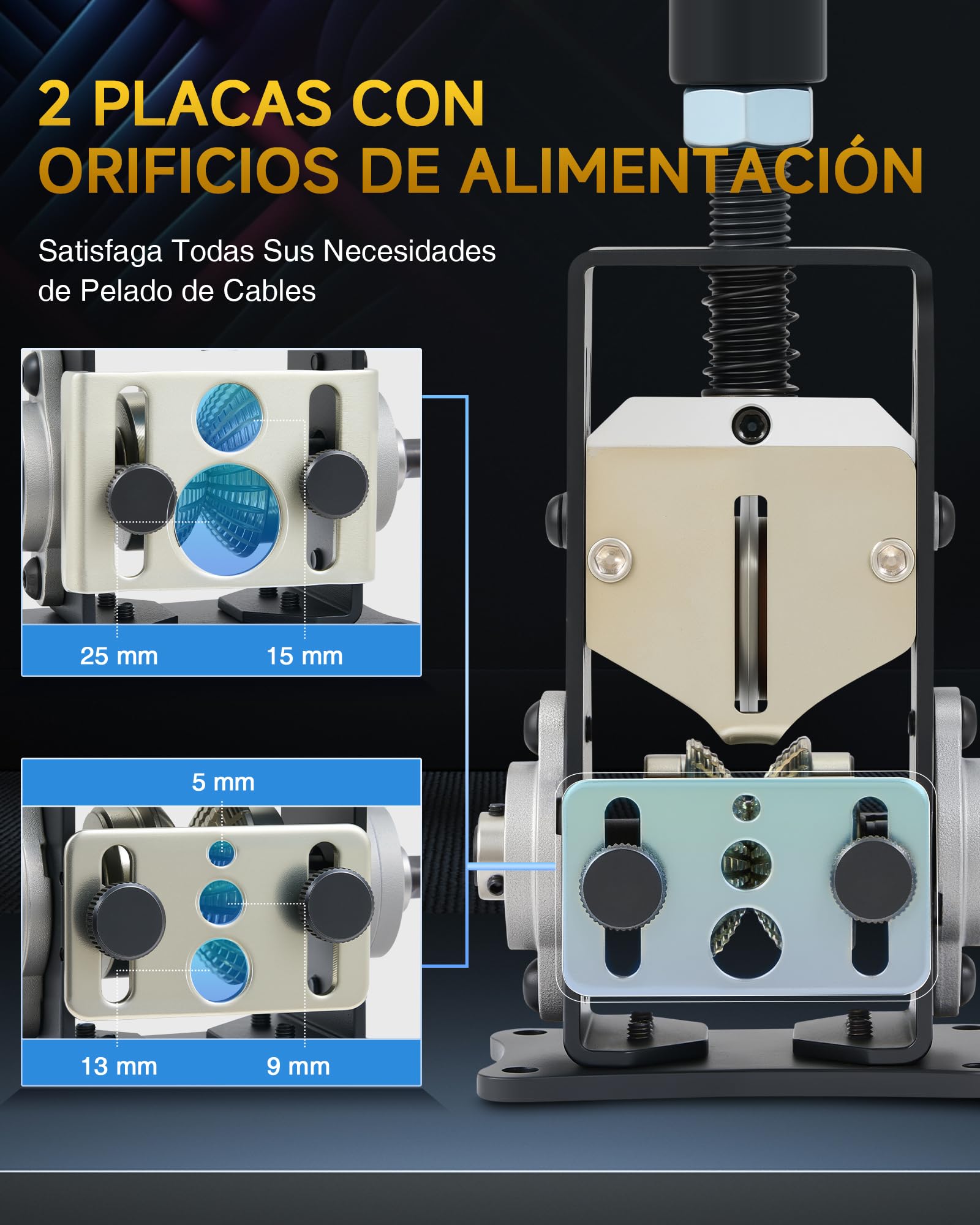 CREWORKS Máquina Pelacables Manual de 1,5 a 25 mm, Pelacables de Cobre compatible con Taladros para Alambre de Chatarra con 2 Placas de Orificio de Alimentación