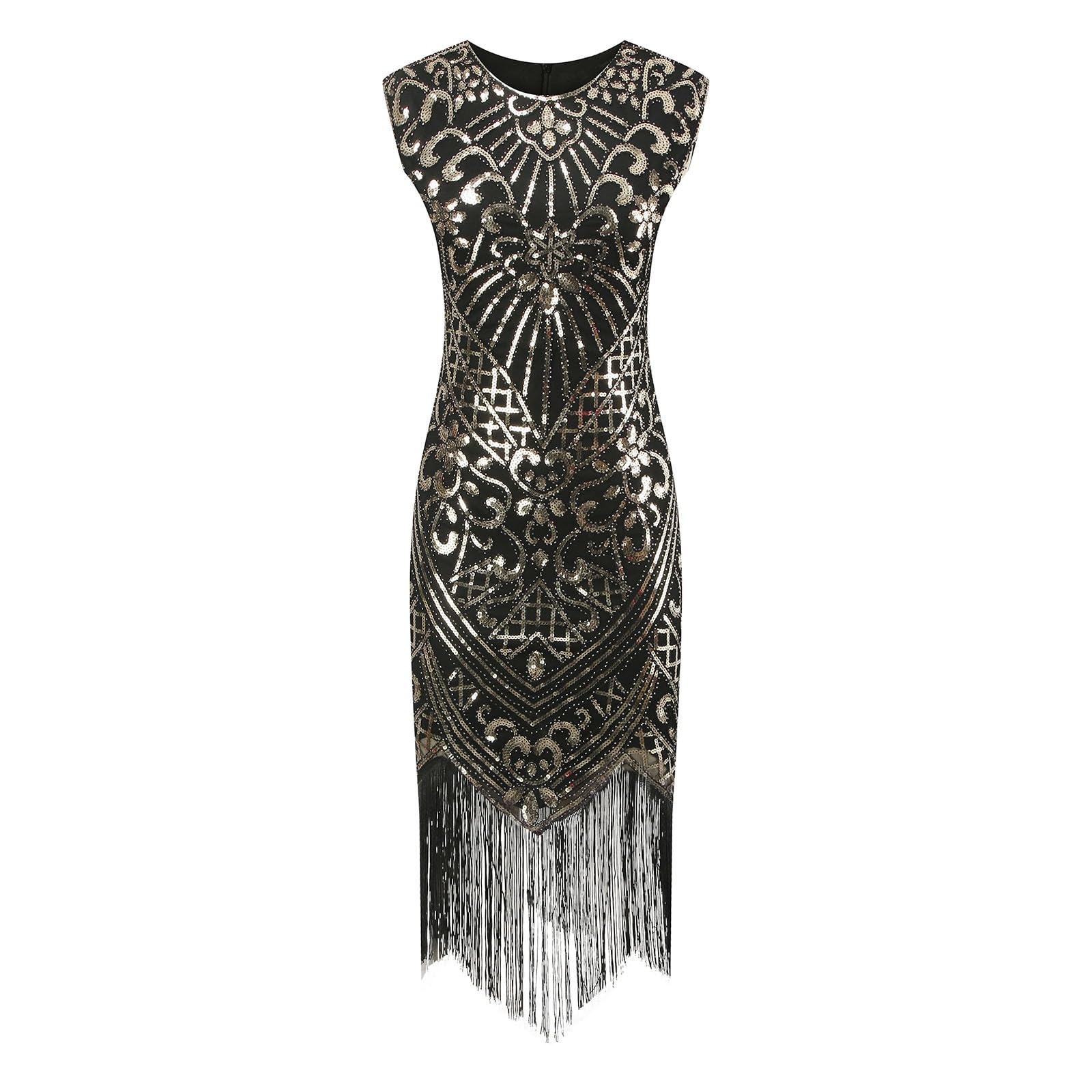 Vestido Flapper de los Años 20 para Formal con Lentejuelas y Dobladillo con Borlas Elegante