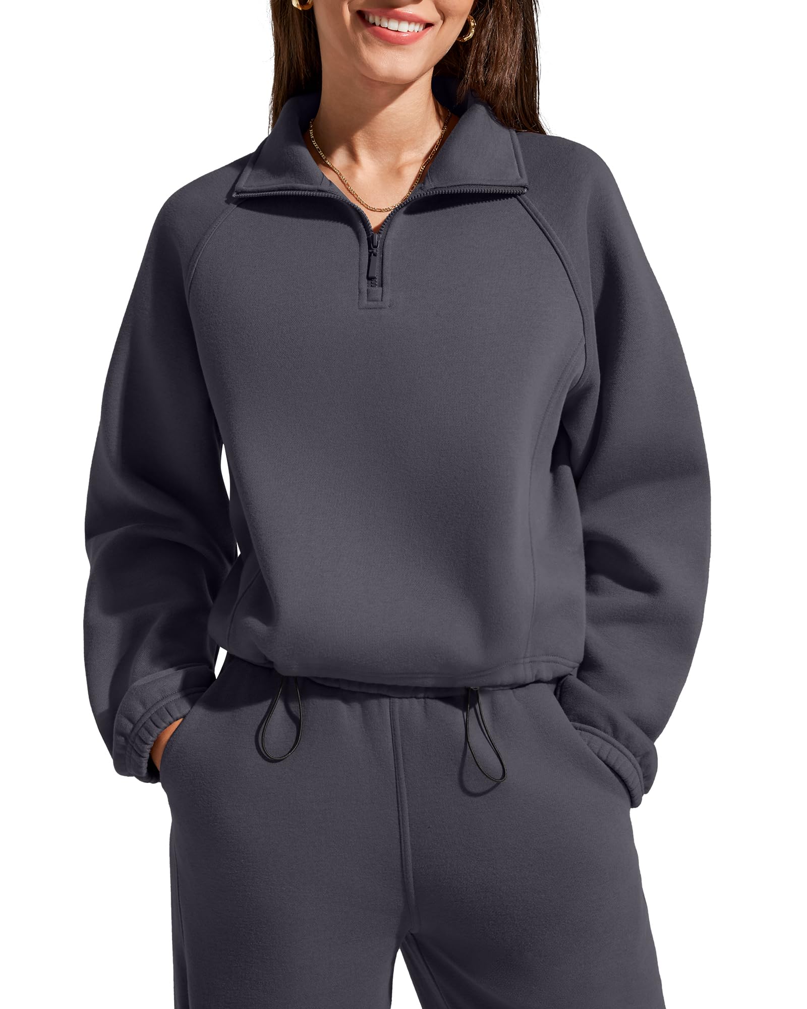 Flurrylux Womens Sweatshirts Fleece Lined Quarter Zip Mock Neck Pullover Winter Fashion Outfits Clothes