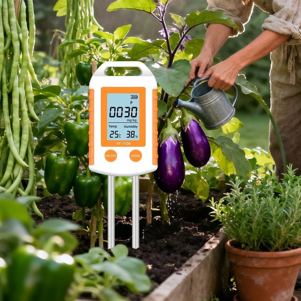Tester digitale per suolo 6 in 1, misuratore di umidità NPK, rilevatore di fertilità della temperatura del pH, per giardino, fattoria, serra, interni ed esterni