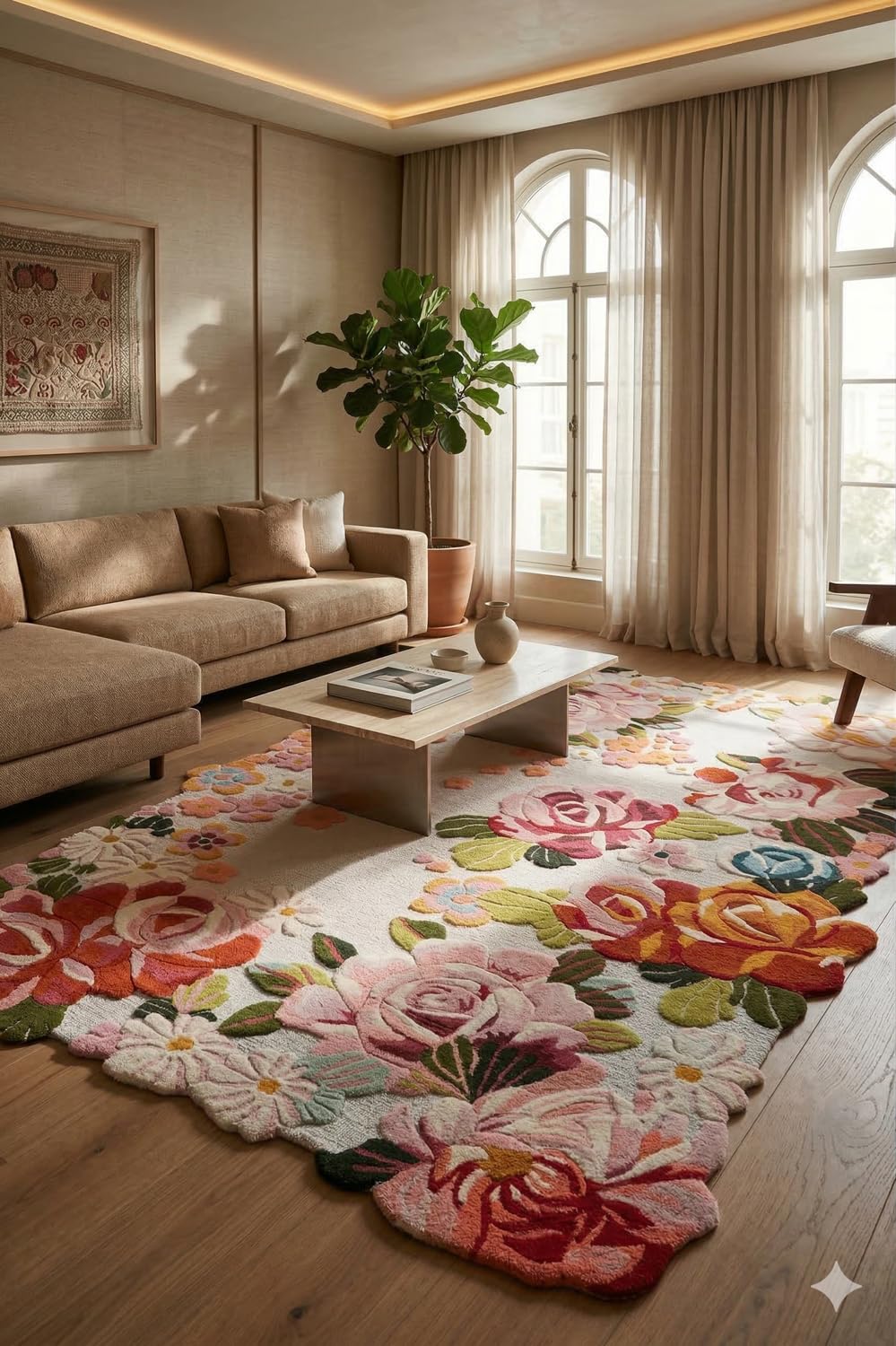 Floral Hand-Tufted Wool Rug in Ivory Multi-Color, Vintage-Inspired Cottagecore Botanical Area Rug, Decorative Accent for Living Room, Bedroom, or