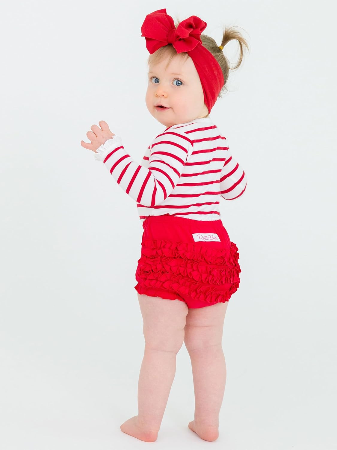 RuffleButts Baby/Toddler Girls Knit Long Sleeve Ruffle Layering Bodysuit with Snaps