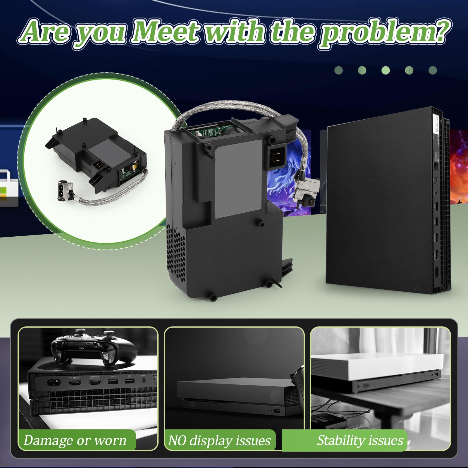 RongZy Für Xbox One X Netzteil Ersatz für One X Interne Netzteil Stromquelle mit AC-Adapter Konsolenzubehör mit Reparaturwerkzeuge