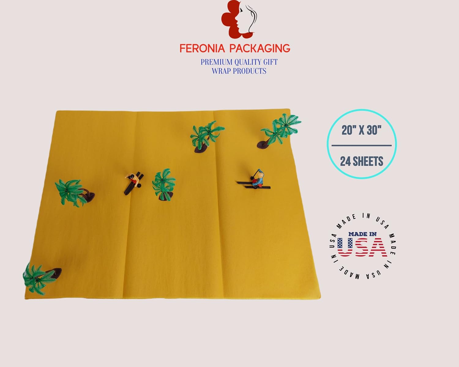Goldenrod Tissue Paper Squares, Bulk 24 Sheets, Premium Gift Wrap and Art Supplies for Birthdays, Holidays, or Presents by Feronia packaging, Large 20 Inch x 26 Inch