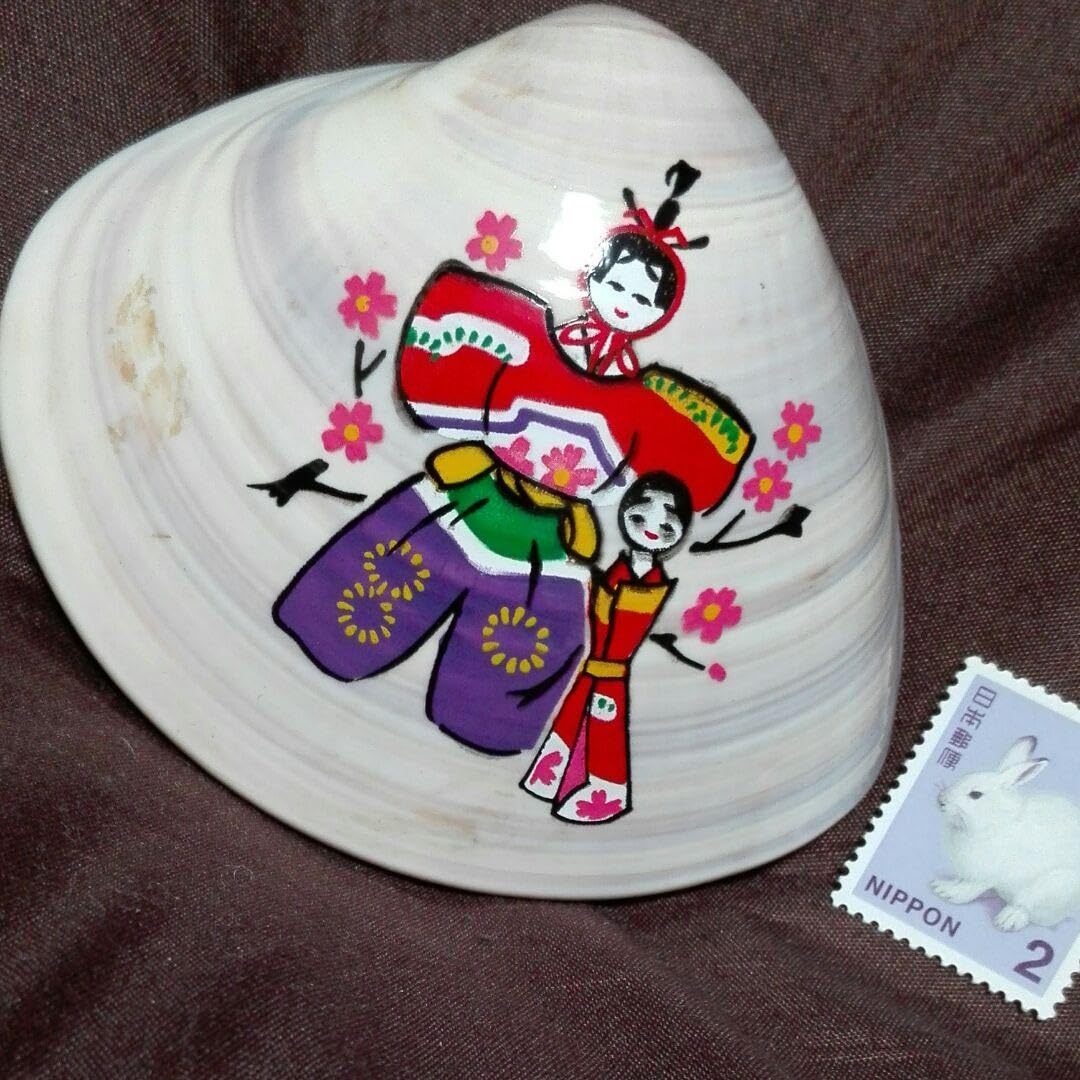 貝合わせ 貝おおい ミニ ミニチュア 貝合わせ 貝桶(六角刺繍入り) 5個入 | 古美術ささき