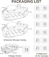 Vista 6 de Corner Shower Caddy, 3-Pack Adhesive Shower Organizer with Soap Holder and Hooks, Rustproof Corner Shower Shelves, No Drilling Bathroom Organizer