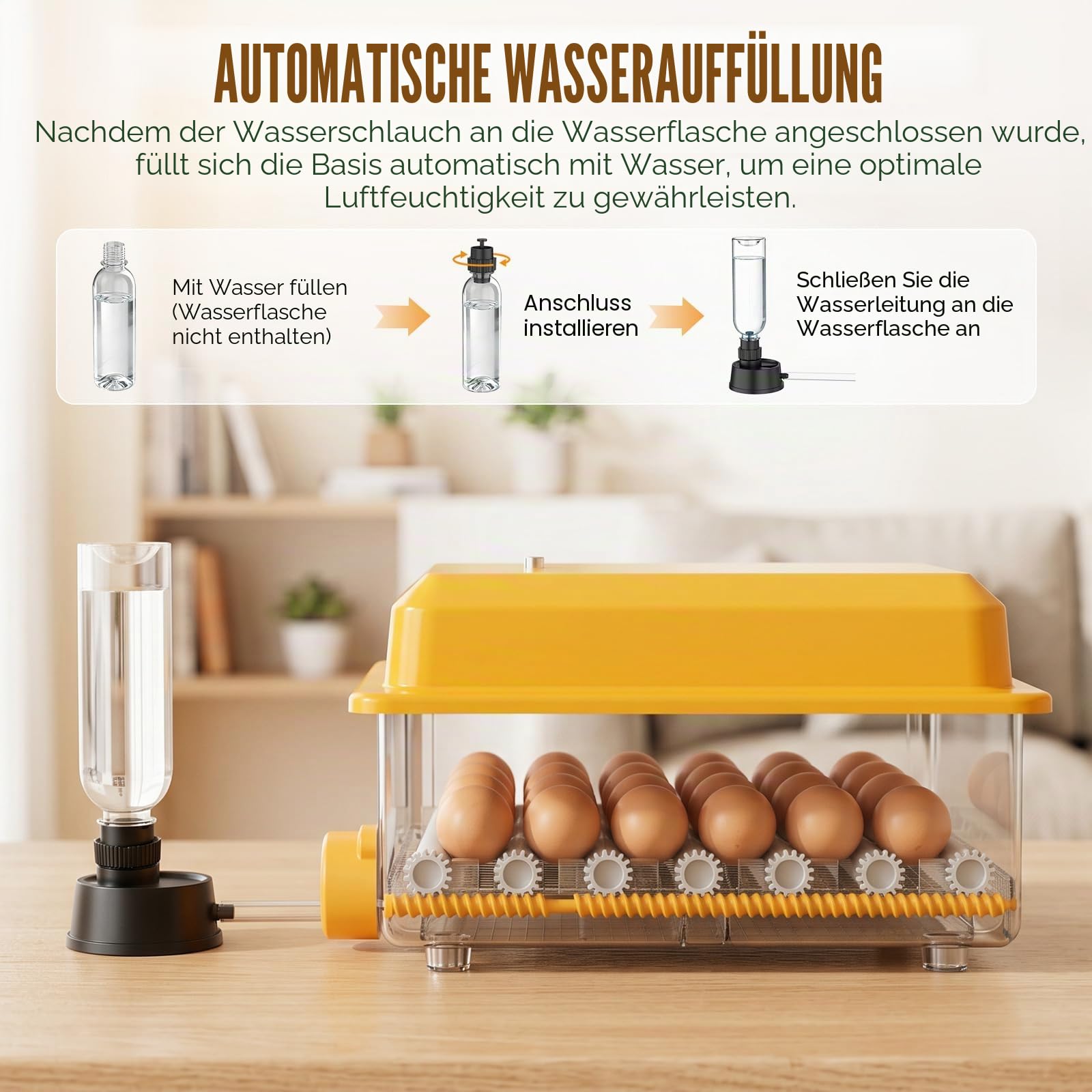 Brutautomat Vollautomatisch für 16-120 Eier, Brutmaschine mit Automatischer Wendung & Wasserzugabe, Inkubator 12V/220V Dual mit LED-Display, Temperaturkontrolle & Schierlampe für Hühner, Wachteln