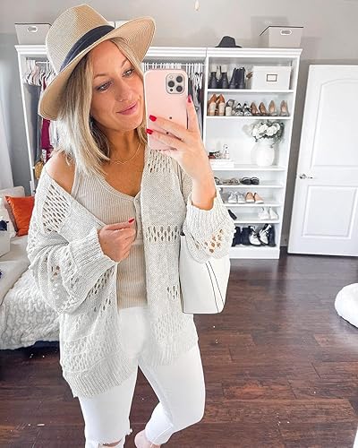 Miniatura 3 de Ermonn, suéter para mujer estilo cardigan, tejido de ganchillo prenda estilo kimono, bohemio, de color sólido, talla extra grande, con abertura