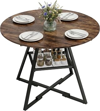 HOMCOM Dining Table for 4 People, 100 cm Round Dining Table, Rustic Brown