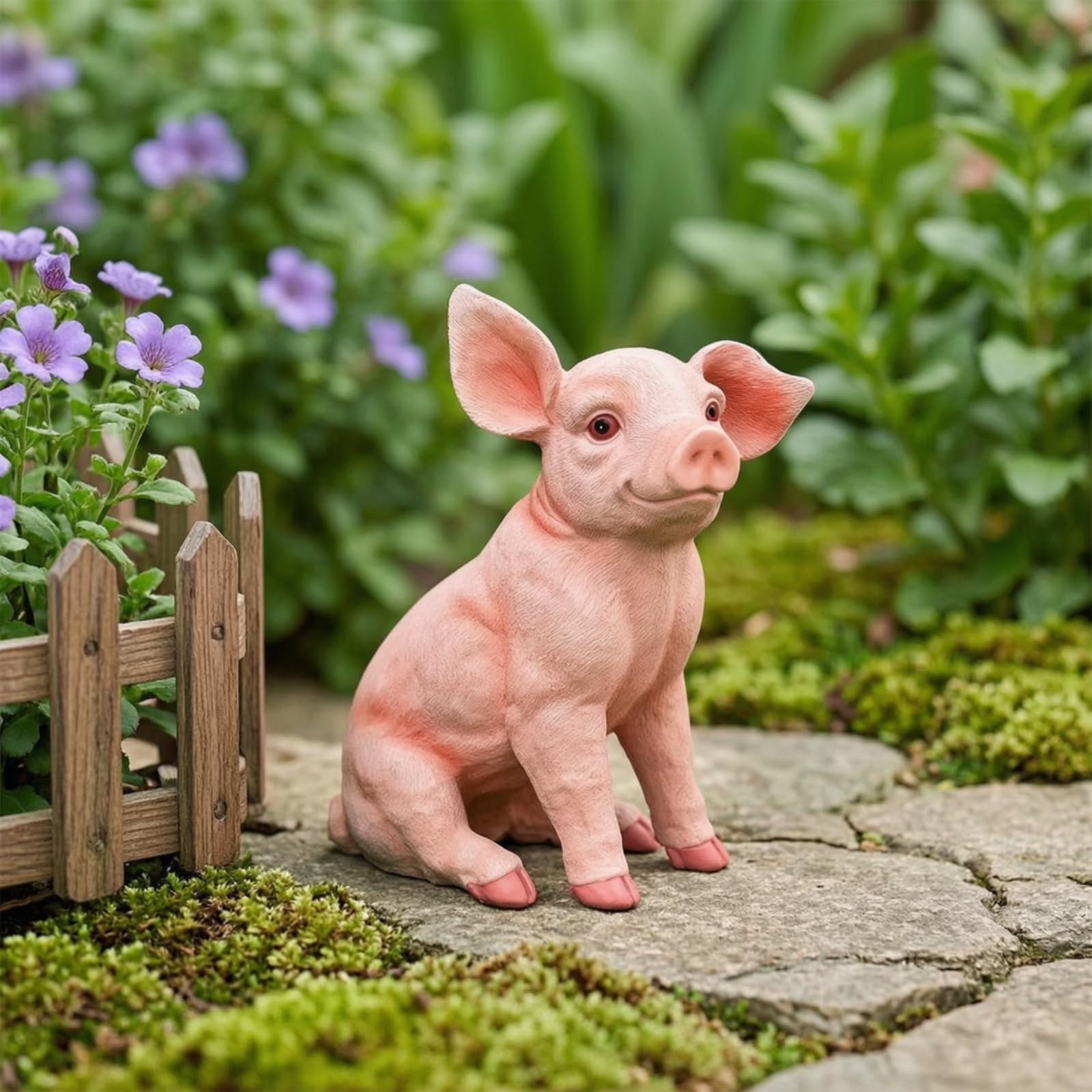 Schweinefigur-Gartenfigur handgefertigt Dekoschwein hochwertig Gartenfigur aus Kunstharz für Gartenliebhaber, Blumenbeet