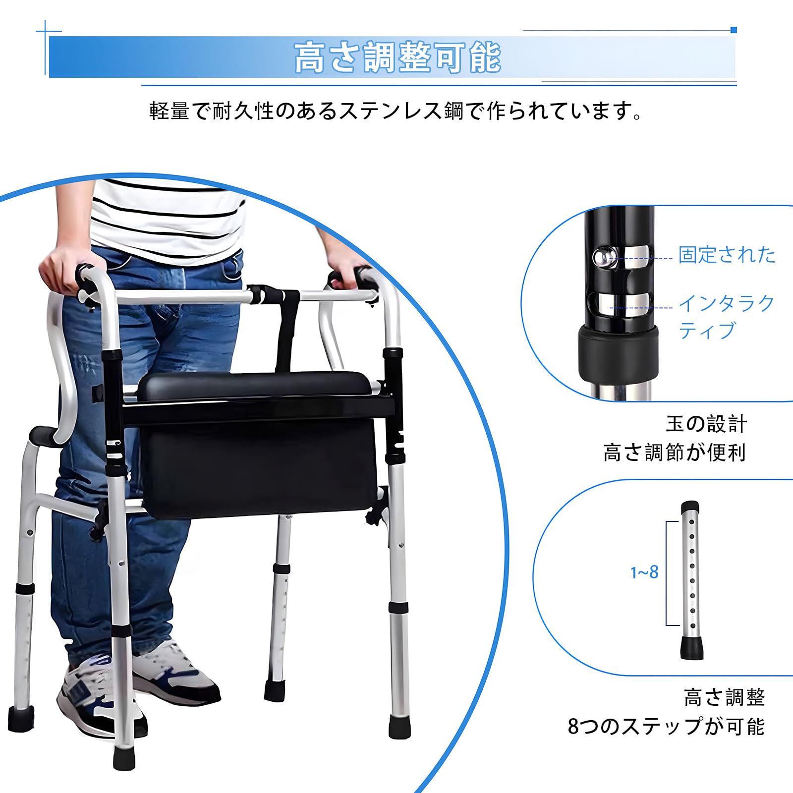 Amazon | 歩行器 高齢者用 室内 ブレーキ付き 折りたたみ キャスター4