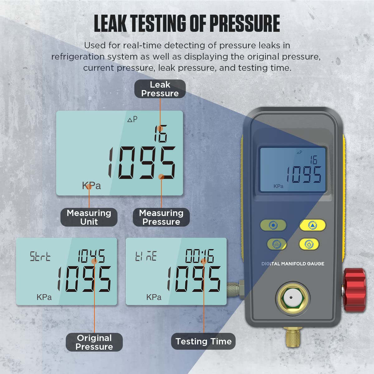 AUTOOL LM110+ Digital Refrigeration Manifold Gauge leak testing of pressure display