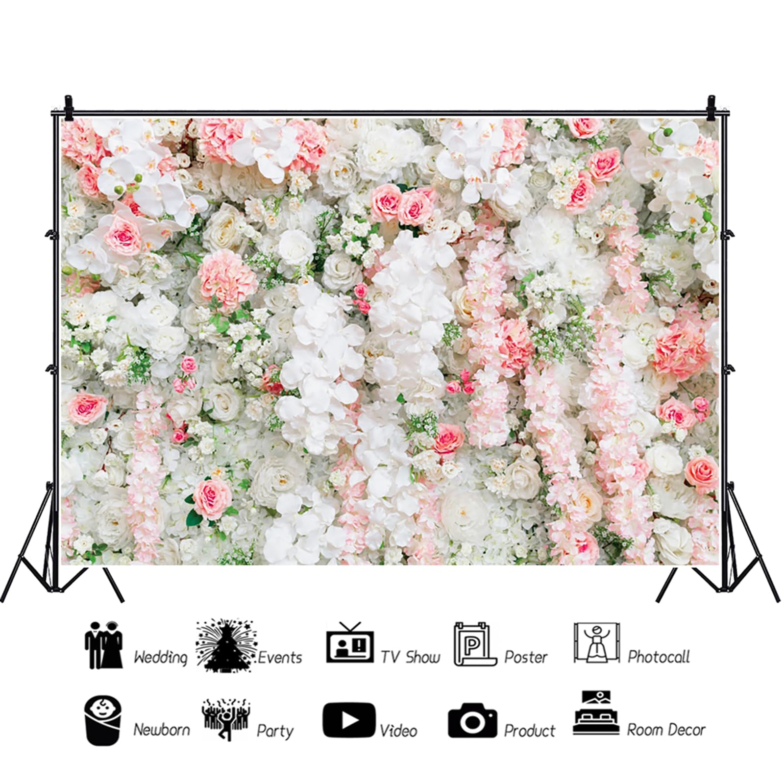 ASDCXZ Blumenwand Hintergrund 3.6x3m, Rose Weiß Rosen Blume Wand Grün Fotowand Hintergrund, Vinyl Fotobox Hintergrund für Hochzeit Geburtstag Brautdusche Party, Portrait Fotostudios Hintergründe