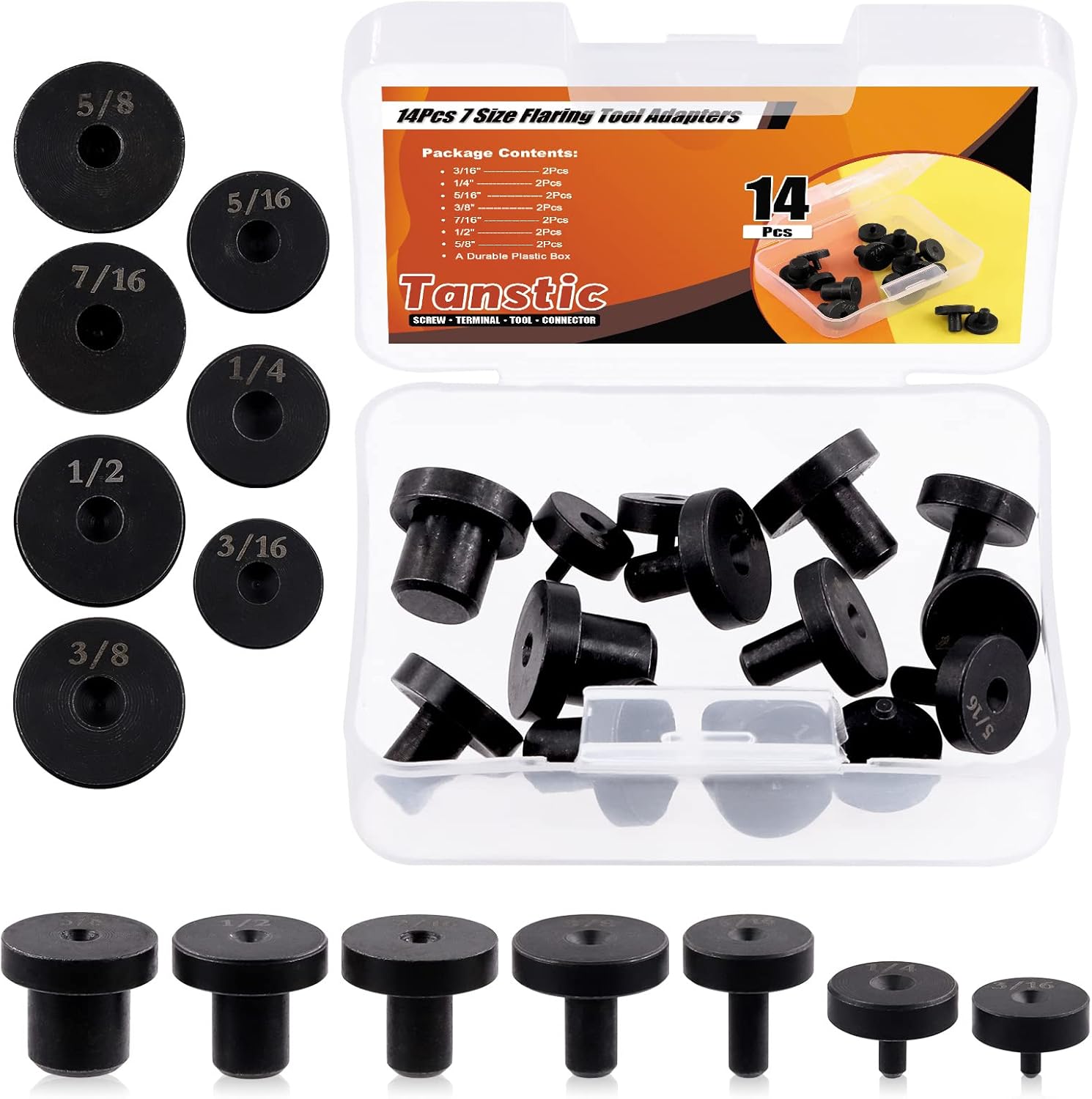 Tanstic 14Pcs Carbon Steel Double Flaring Tool Adapters Set, Fit for 3/