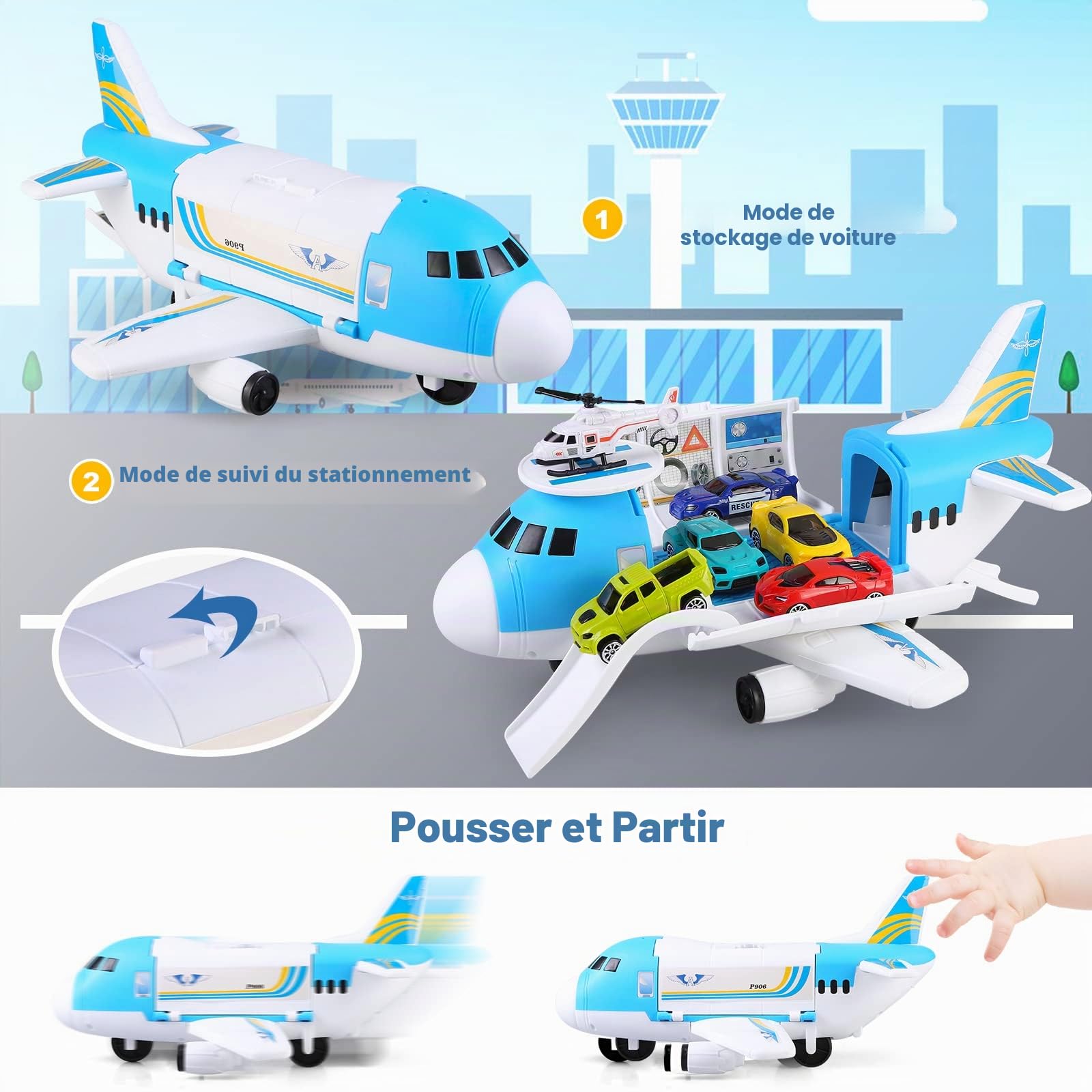 kramow Jouet Enfant 3 Ans Garçons, Voiture Enfant 3 Ans, Avion Jouet, Véhicules pour Enfants Garçon Fille, Cadeau de Noël