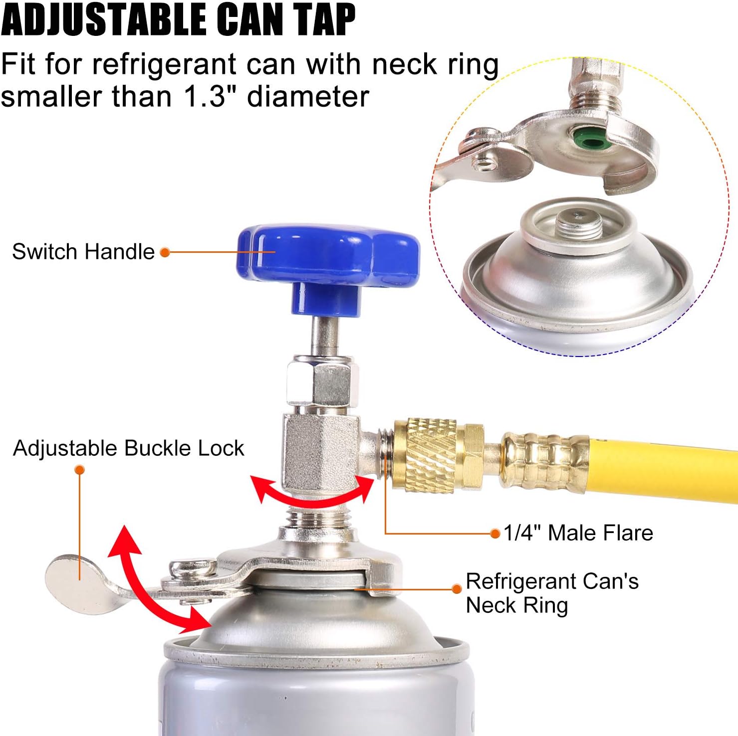 JIFETOR 3 Way AC Manifold Gauge Set, HVAC Diagnostic Refrigerant Charging Tool for Auto Household R134A R404A R410A Refrigerant, 5FT Hose Adjustable Quick Coupler Can Tap R410A Adapter (Blue Manifold)
