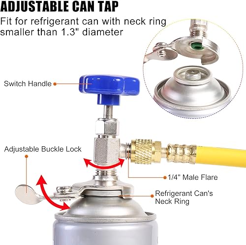 Miniatura 8 de JIFETOR Juego de manómetros de colector de CA de 3 vías, herramienta de carga de diagnóstico HVAC para refrigerante R134A R404A R410A, manguera de 5