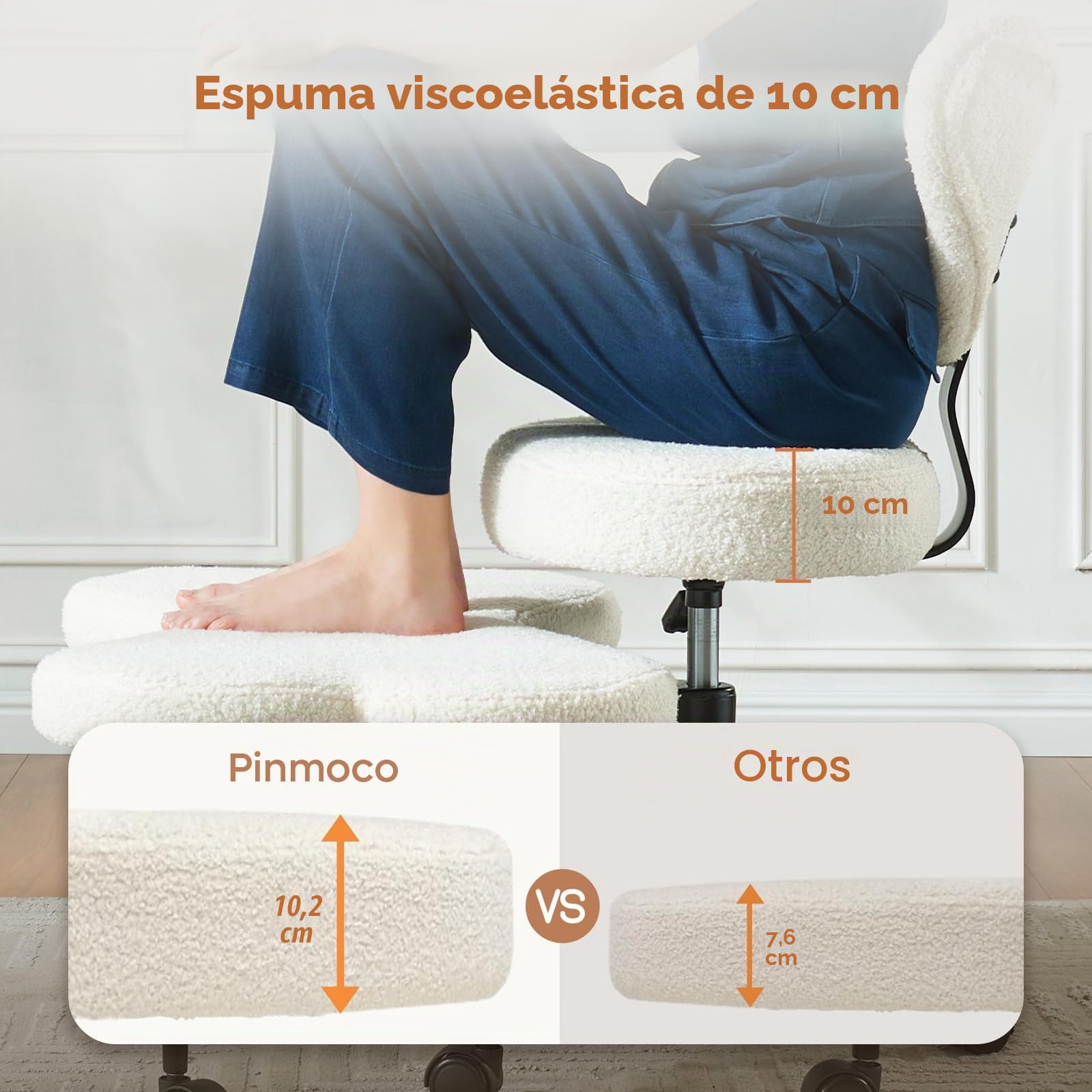 Pinmoco Silla ergonómica con patas cruzadas, giratoria de 360° y ruedas, asiento ajustable para TDAH, apoyo lumbar fuerte, muebles elegantes de oficina en casa, tela