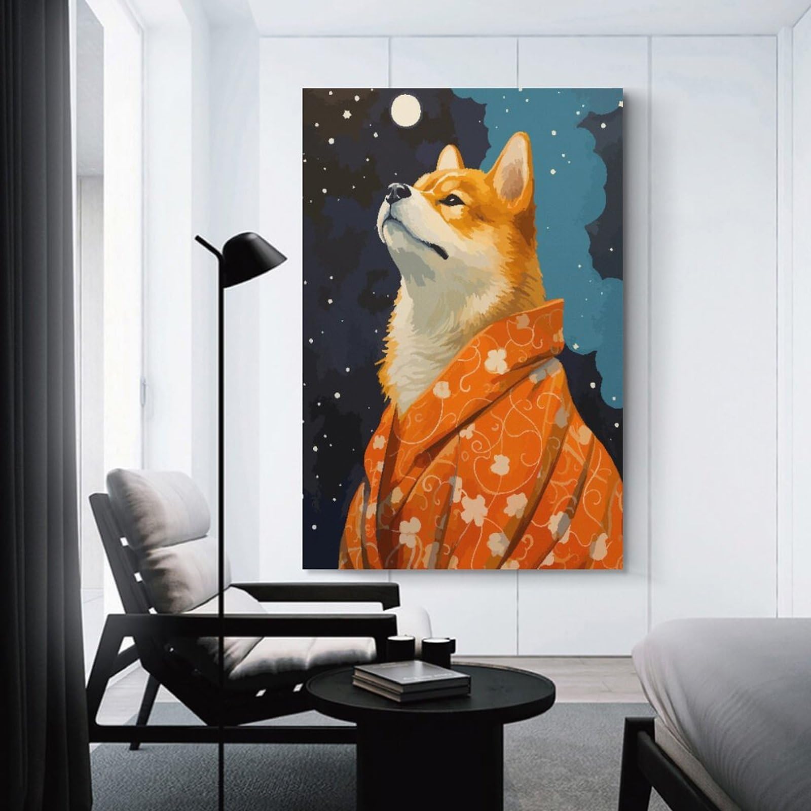 Junmoney Shiba Inu Pixel Art Home Decor Wall Art 24x36inch(60x90cm), for Hallway, Bedroom Or Modern Interiors, Canvas Artwork with Gifting Potential