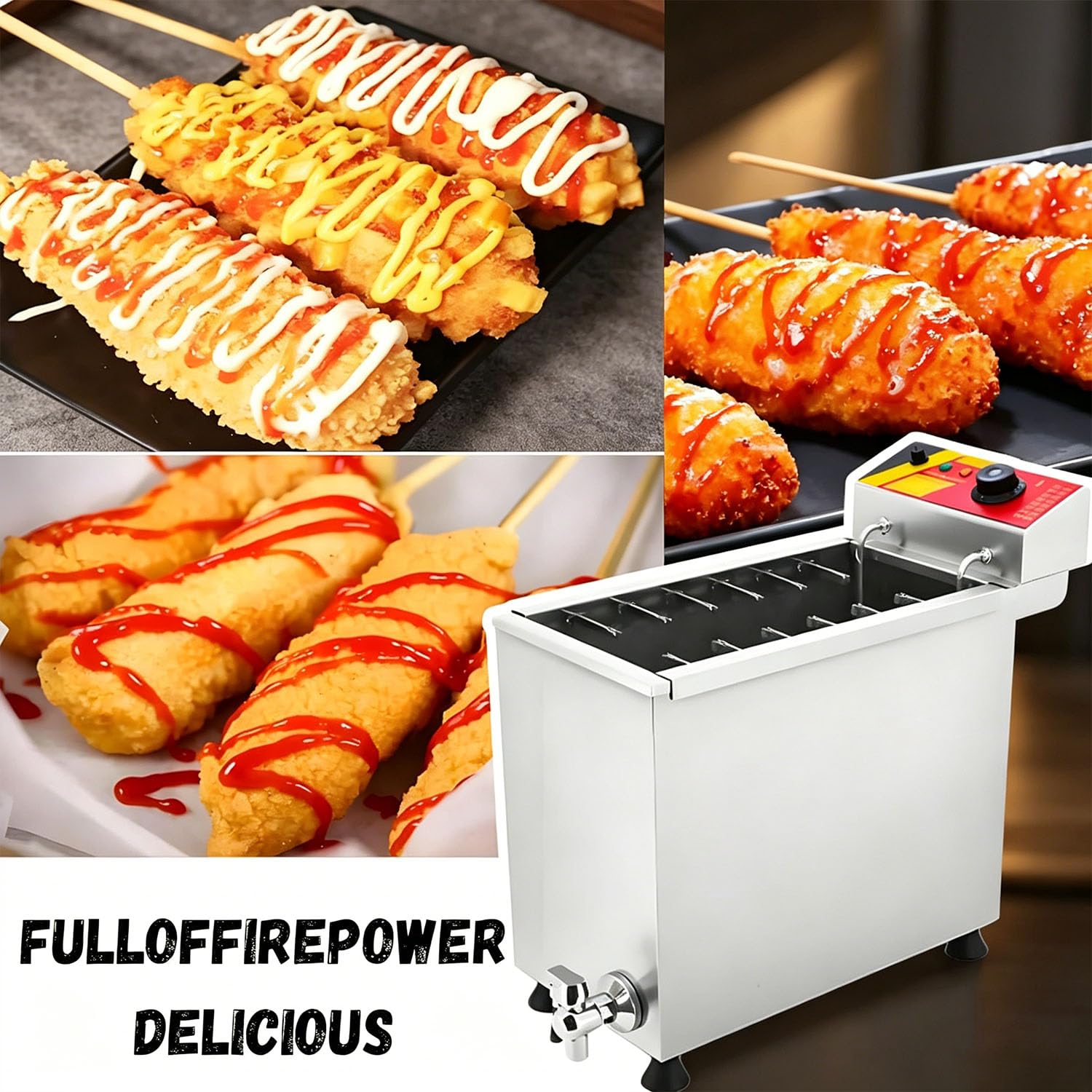 Friggitrice Commerciale Macchina per Produrre Bastoncini di Hot Dog per Formaggio Commerciale Friggitrice per Corn Dog da Inox per Ristorante, Cucina Domestica Snack Bar