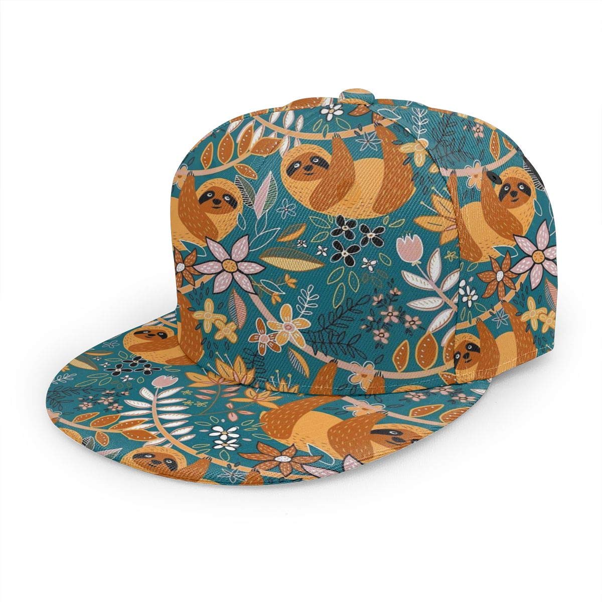 antkondnm Happy Boho Sloth Floral Flat Bill Snapback Hat - Hip Hop Baseball Cap