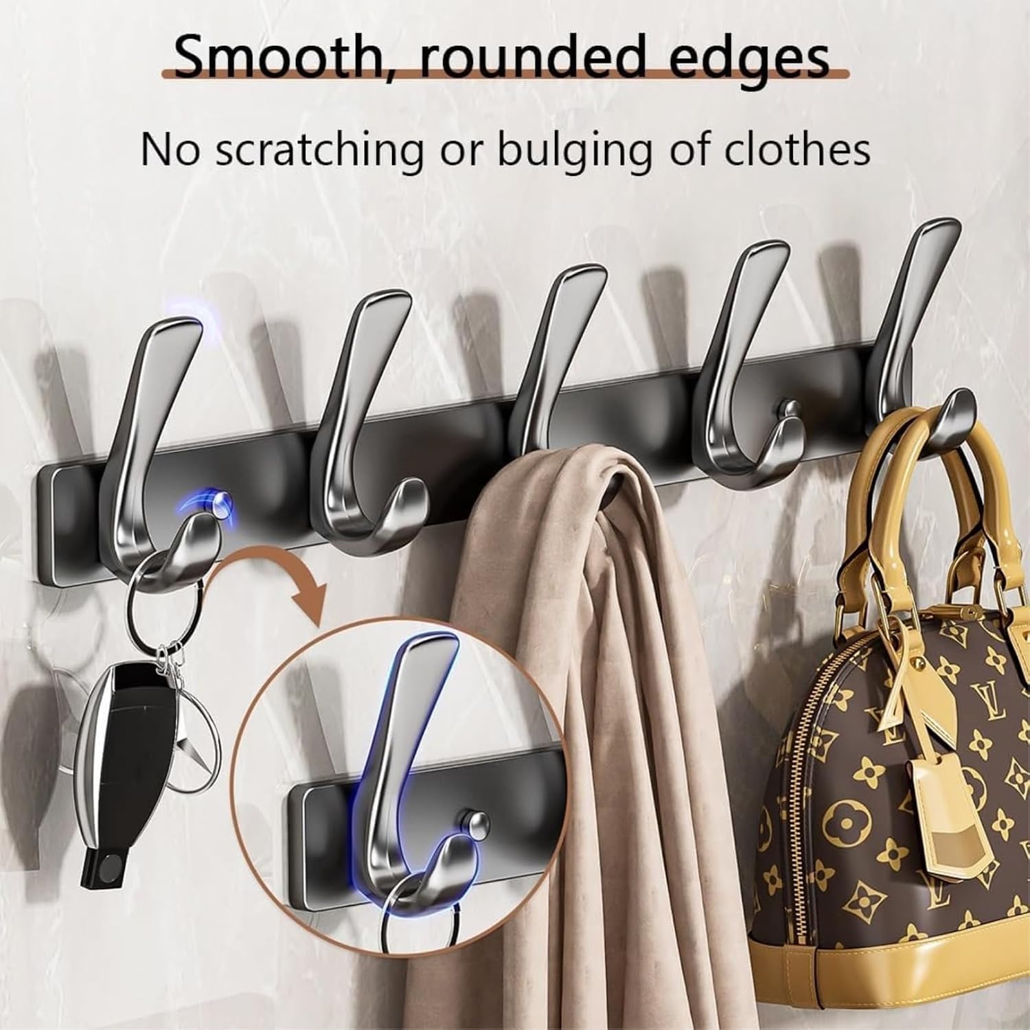 Aluminum Coat Rack︱Coat Hooks Wall Mounted︱4/5/6/7/8 Dual Hooks︱Anti-Rust Clothes Hook for Coats, Bags, in The Hallway, Bedroom, Living Room