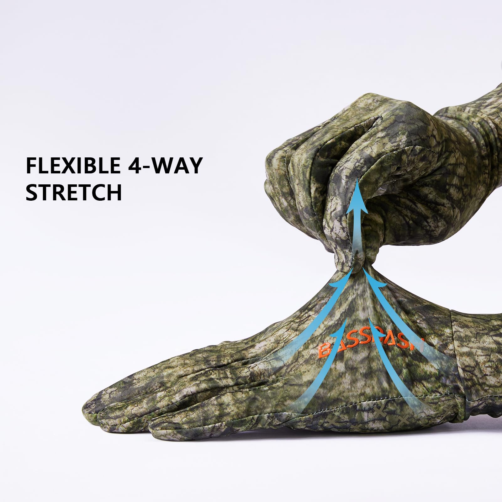 BASSDASH Guantes de caza de camuflaje para hombre, UPF 50+, ligeros, para pantalla táctil, para clima cálido, pesca, senderismo, actividades al aire libre
