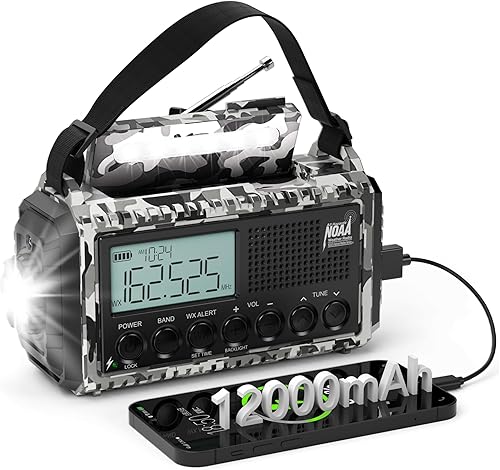 Miniatura 11 de Radio de manivela solar de emergencia, radio de alerta meteorológica AM/FM/SW NOAA, linterna, lámpara de lectura, alarma SOS para supervivencia
