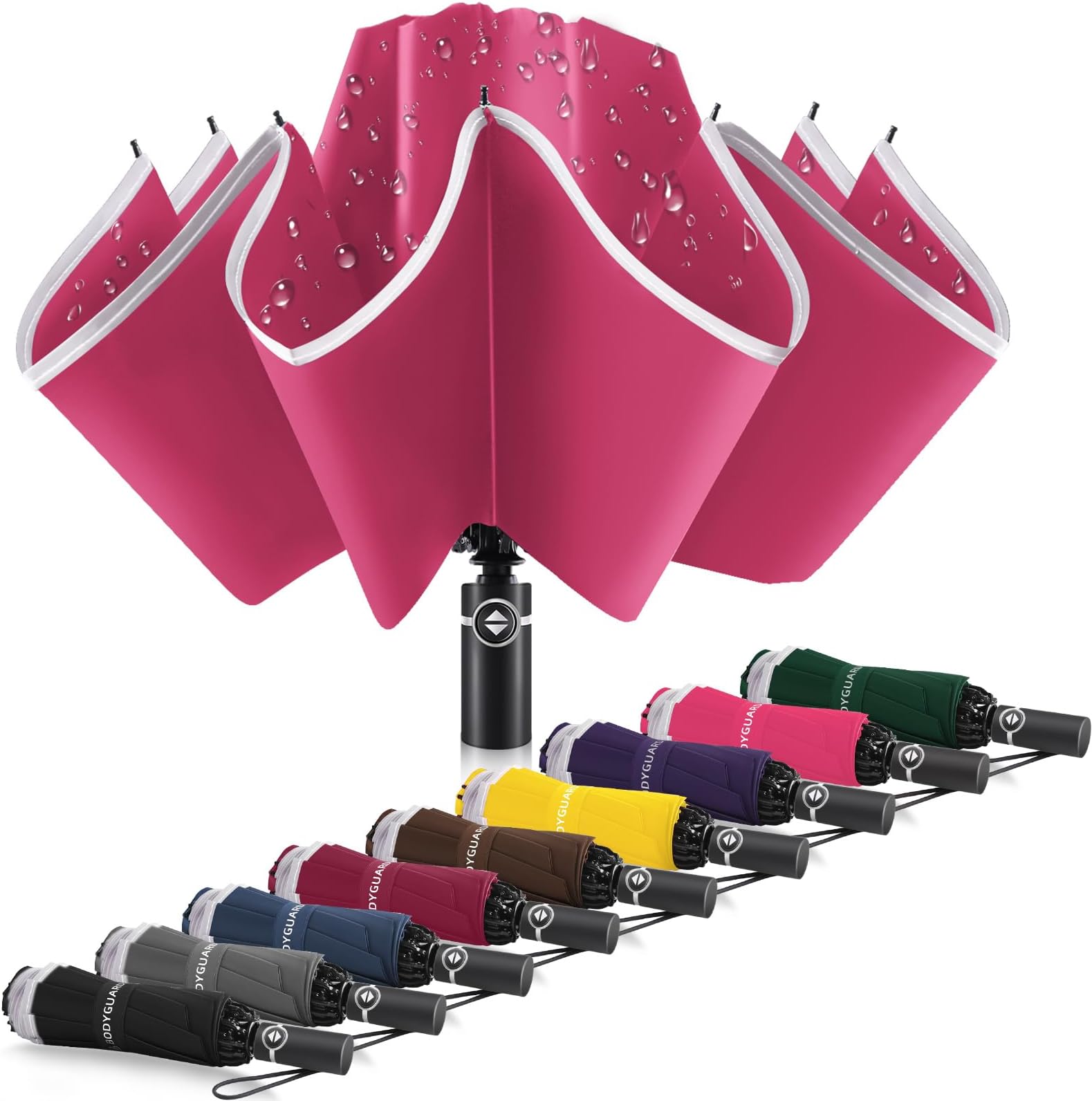 Inverted Umbrella - Large Windproof for Rain & Sun, Compact Reverse With Reflective Stripe, Teflon-Coated for Women Men, Travel Folding With Cover Bag