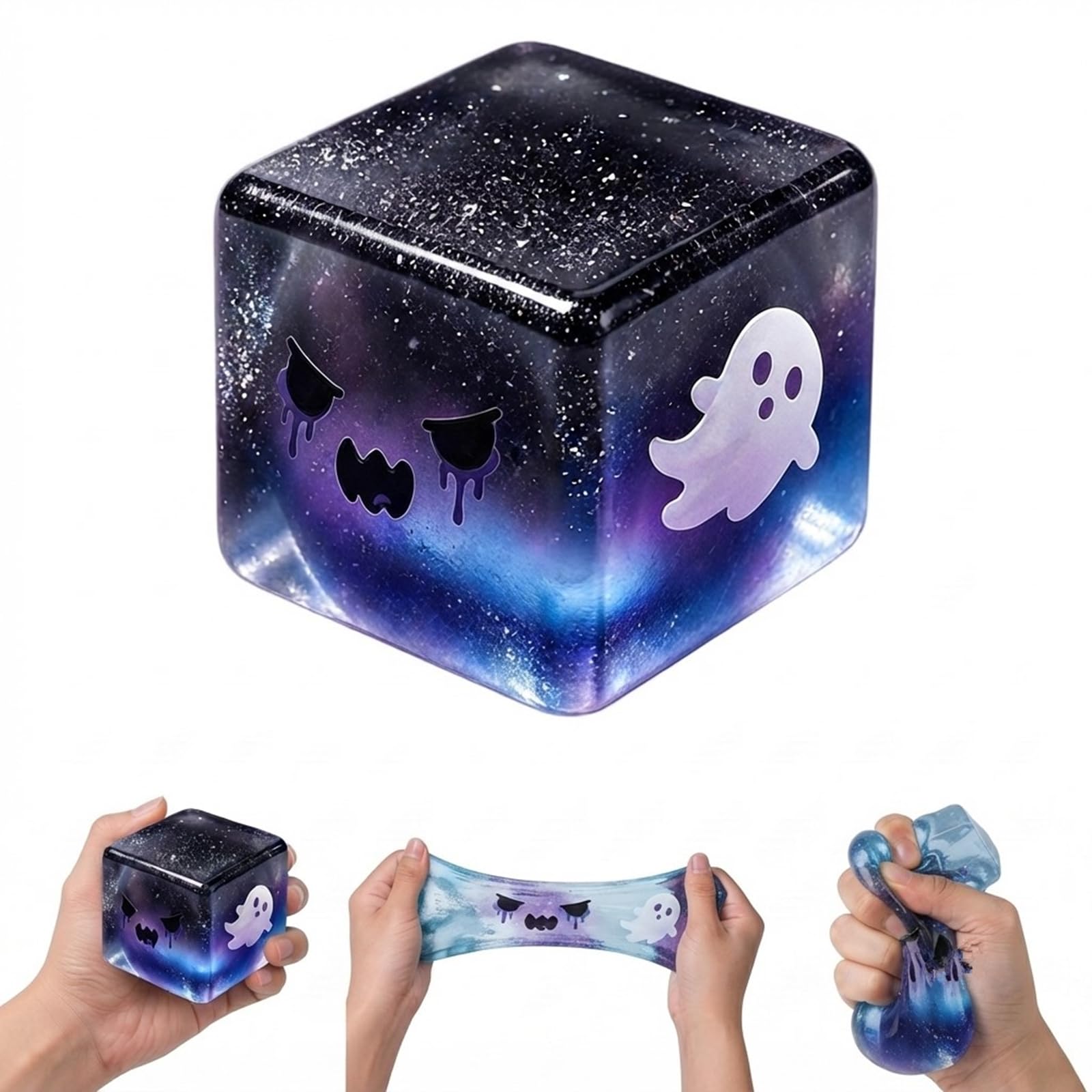 Ghost Glitter Cube Squishy Toy, Halloween Squishy Shaped Stress Relief Toy