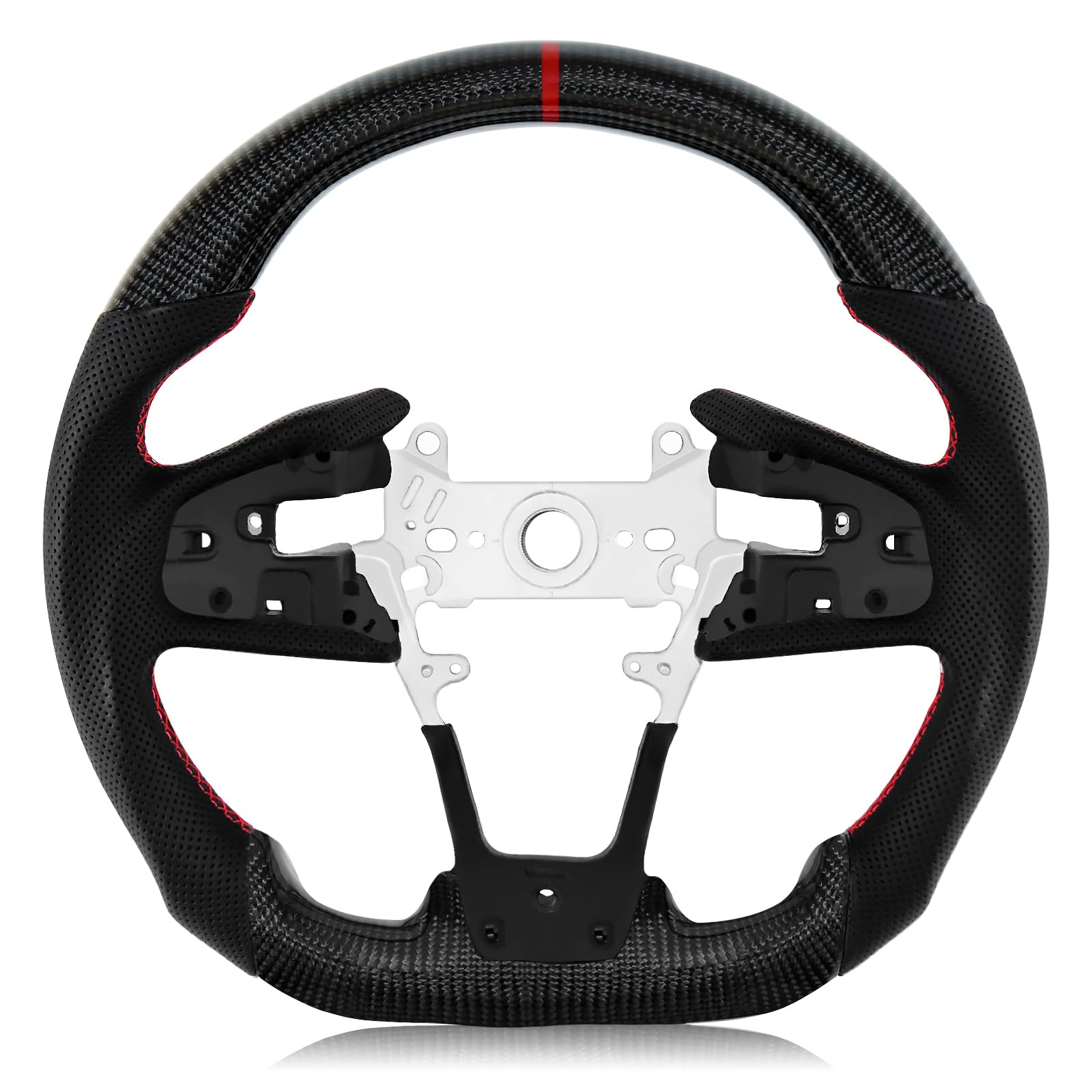 VOONKE Real Carbon Fiber Steering Wheel D-shaped Nappa With stitching Perforated Leather Flat-bottom Steering Wheel For Honda Civic 10th Gen 2016-2021 Type R North American Spec