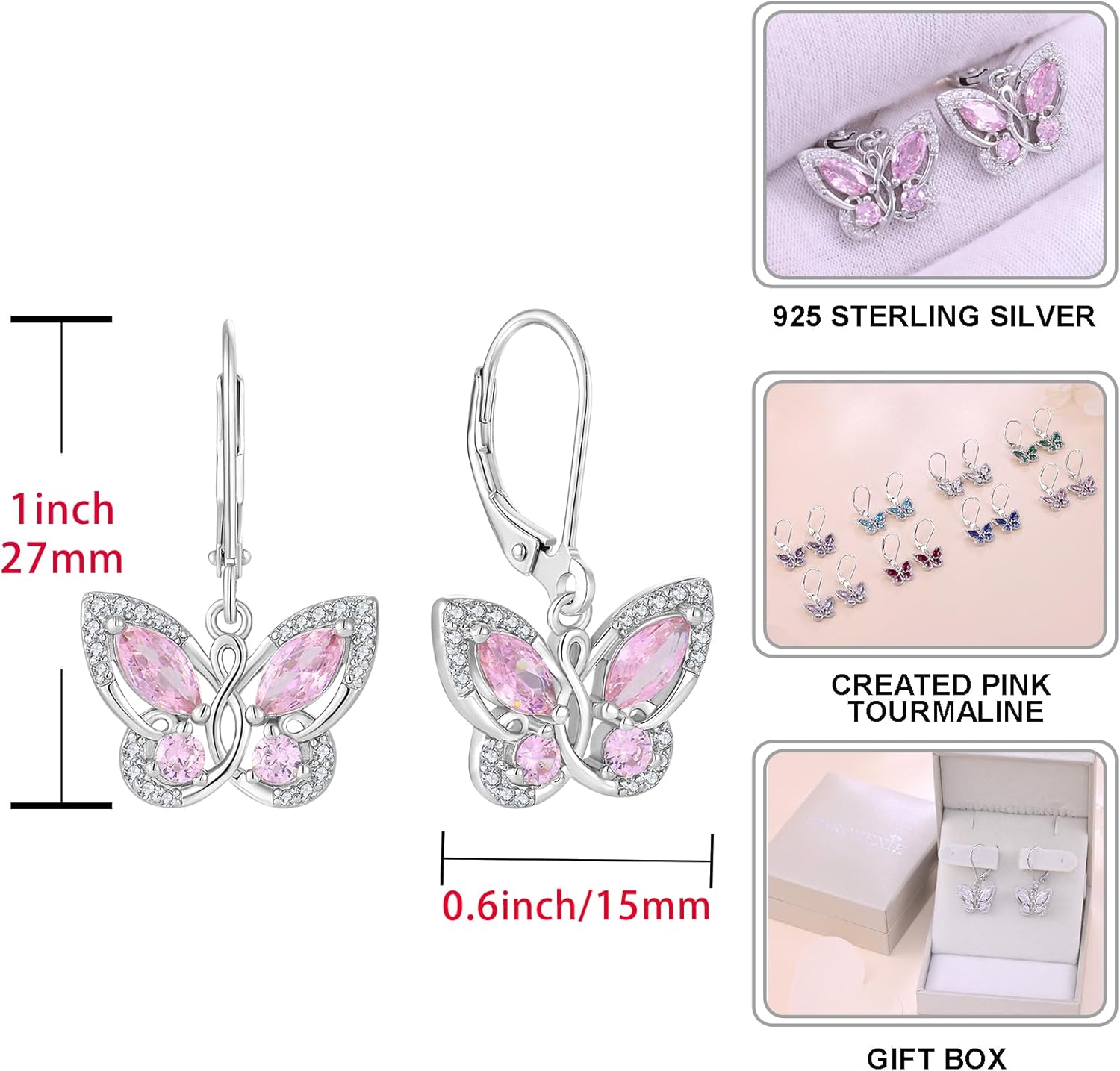 STARCHENIE Butterfly Necklace and Earrings Set, 925 Sterling Silver with Created Pink Tourmaline, Jewelry Gift for Women - Image 7
