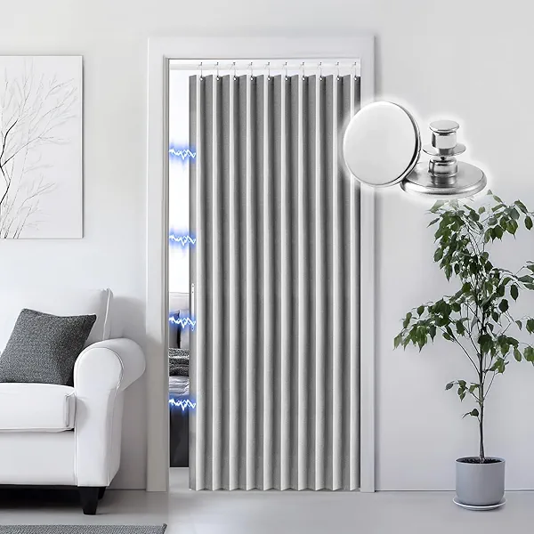 RINHARTEX Blackout Accordion Style Magnetic Door Curtain for Closet Pleated Folding Doorway Curtain Accordion Door Interior Room Divider Bedroom Bathroom Living Room (42x78,Grey)