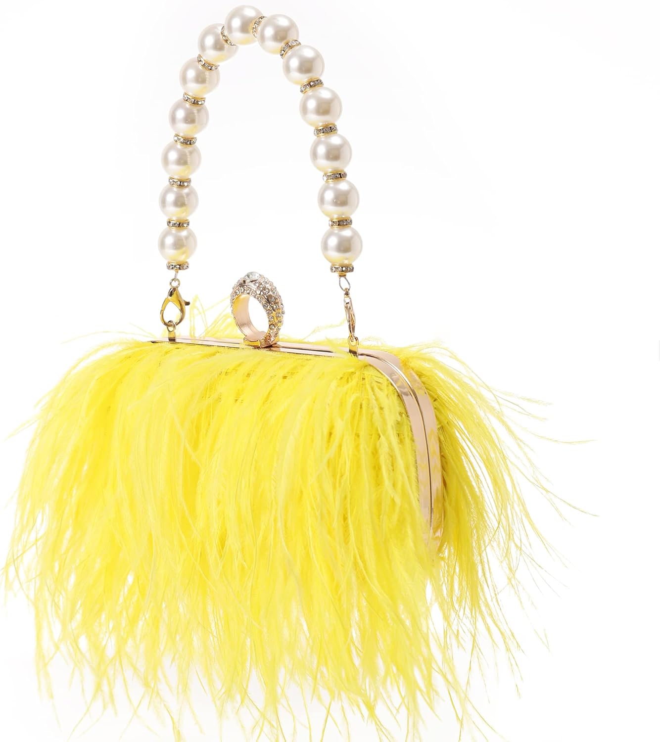 Women Real Natural Ostrich Feather Evening Bags Purses Clutch Vintage Banquet Handbag - Image 6