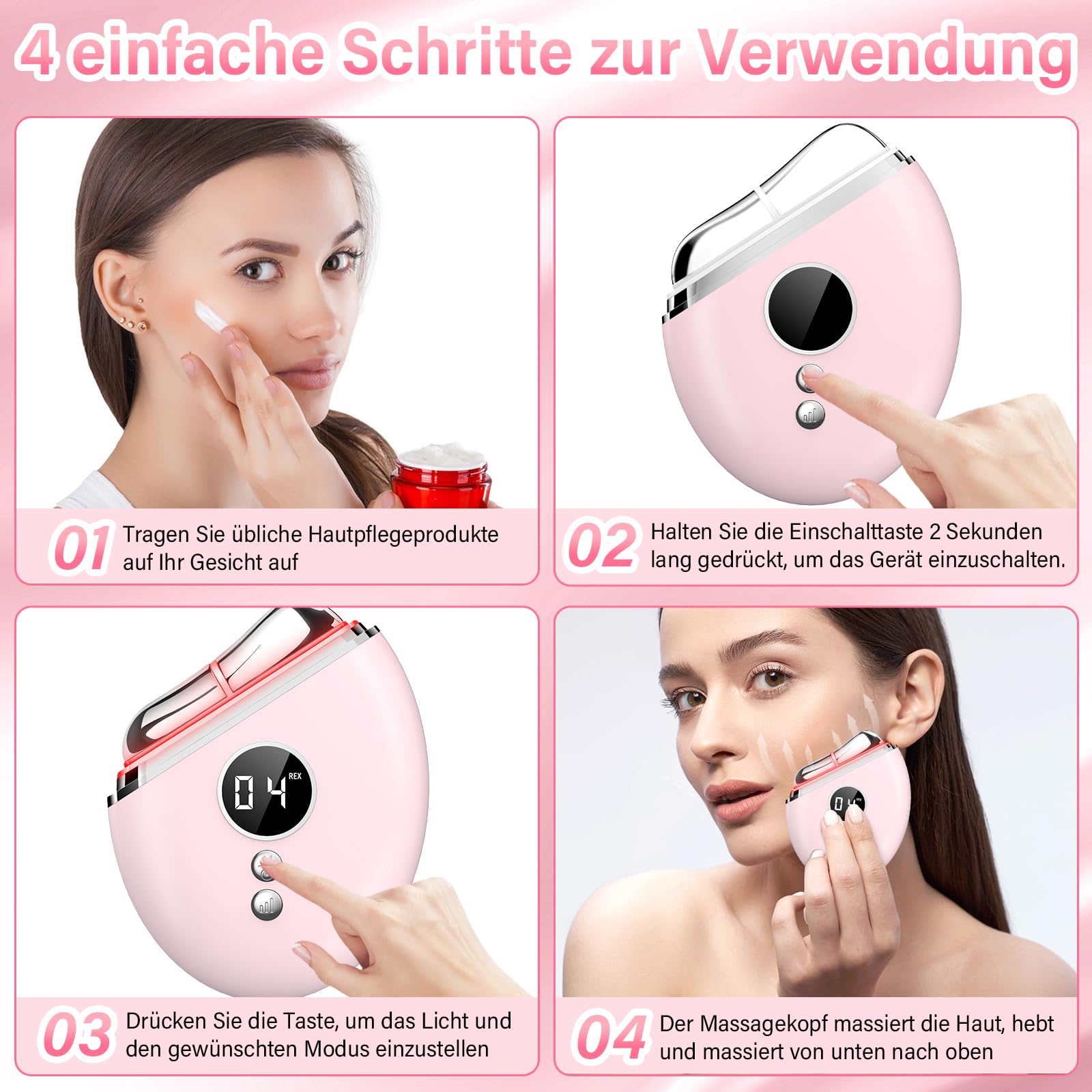 EMS Gua Sha, Gesichtsmassagegerät Gua Sha Elektrisch mit Smart 3 Modi Anti-Falten Schönheit Gerät, EMS Gesichtsmassage mit Vibration & Wärme für Gesichtsstraffung, Anti Falten Anti Aging - 3