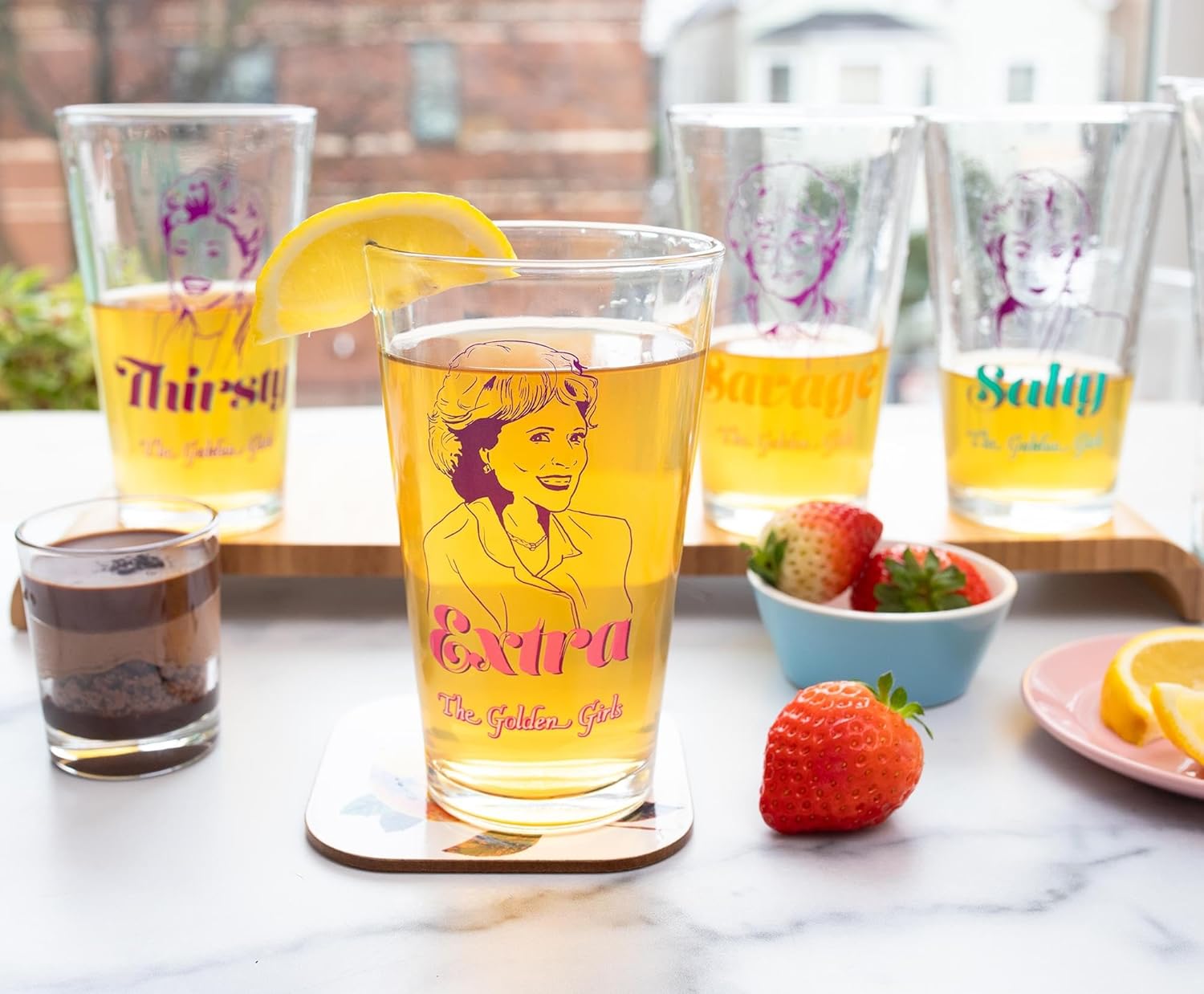 Silver Buffalo Golden Girls Line Art Salty Thirsty Extra Savage 4pc Pint Glass Set, 16 Ounces