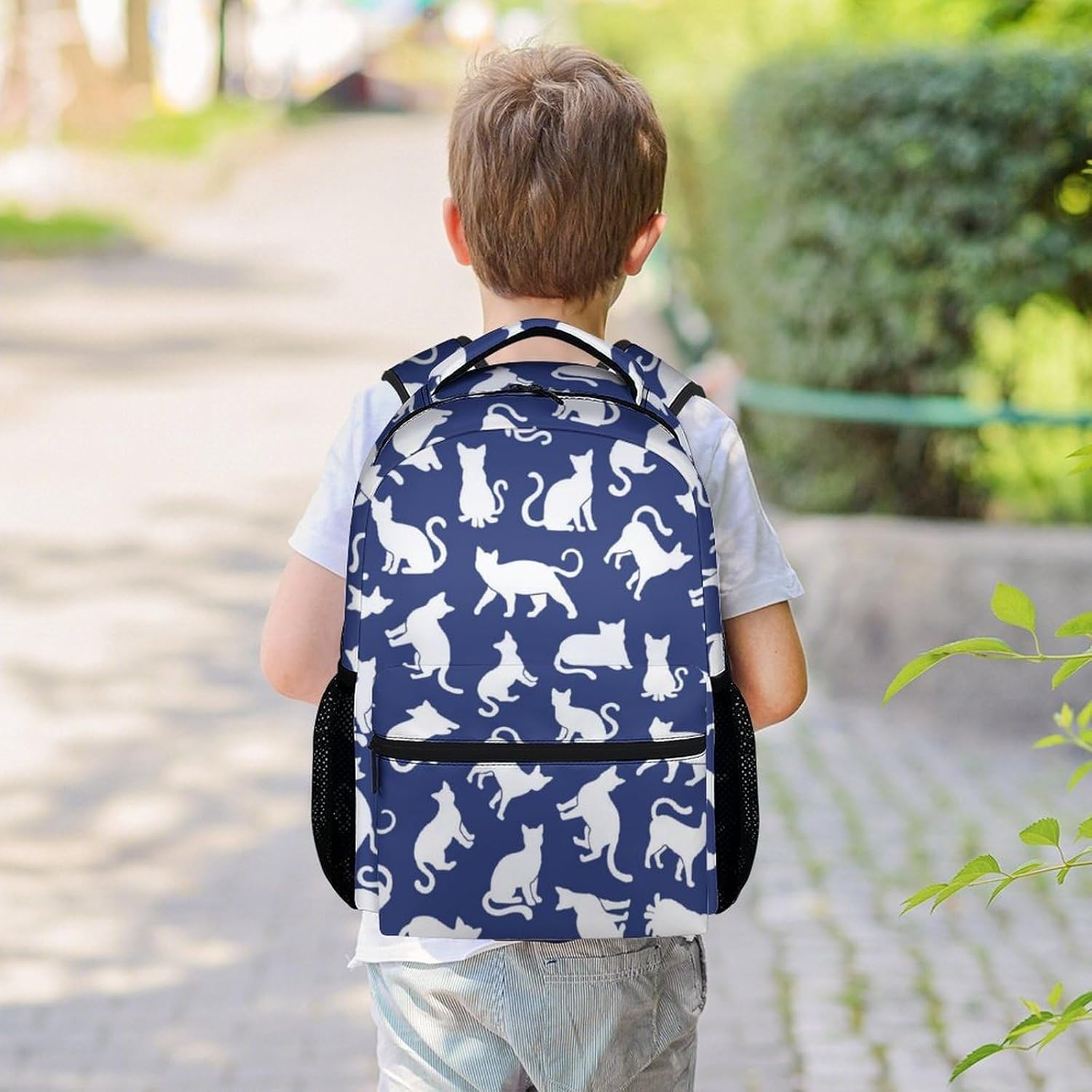 Cat Backpack for Cat Lovers - 16 Inches Aesthetic Backpacks for Kids - Dark Blue Portable Bookbag for Primary School