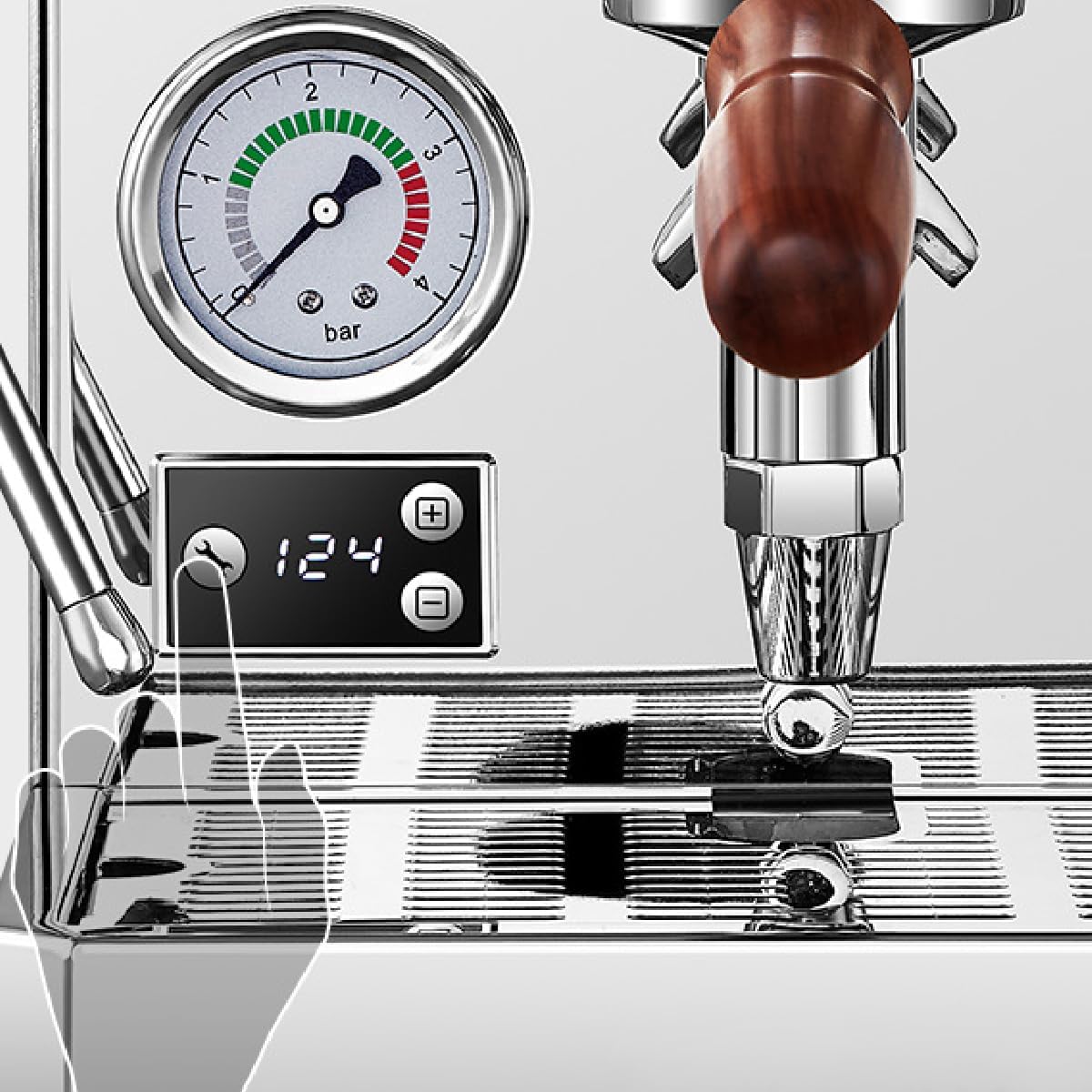 Espresso machine pressure gauge and digital display