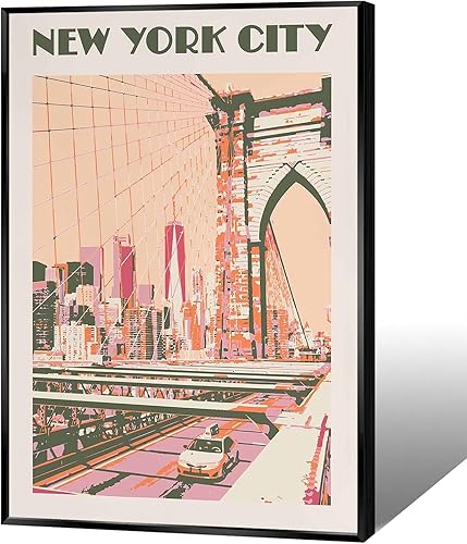Arte de pared vintage de viaje de paisaje de la ciudad de Nueva York, retro, monumentos de Estados Unidos, paisaje, lienzo, póster de lienzo de