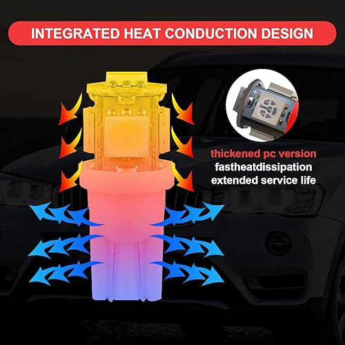 Miniatura 5 de Sodcay 20 luces LED brillantes T10-5050-5SMD para automóvil, luz indicadora de ancho de 0.394 in x 1.102 in, 12 V, iluminación sin ángulo muerto de