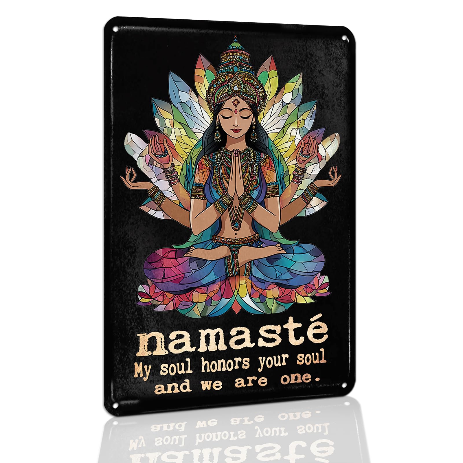 Hesanqian Namaste My Soul Honors Your Soul Metal Sign - Yoga & Meditation Wall Art for Home, Studio, Bathroom - Spiritual Gift for Women, Farmhouse Style 8x12 Inch