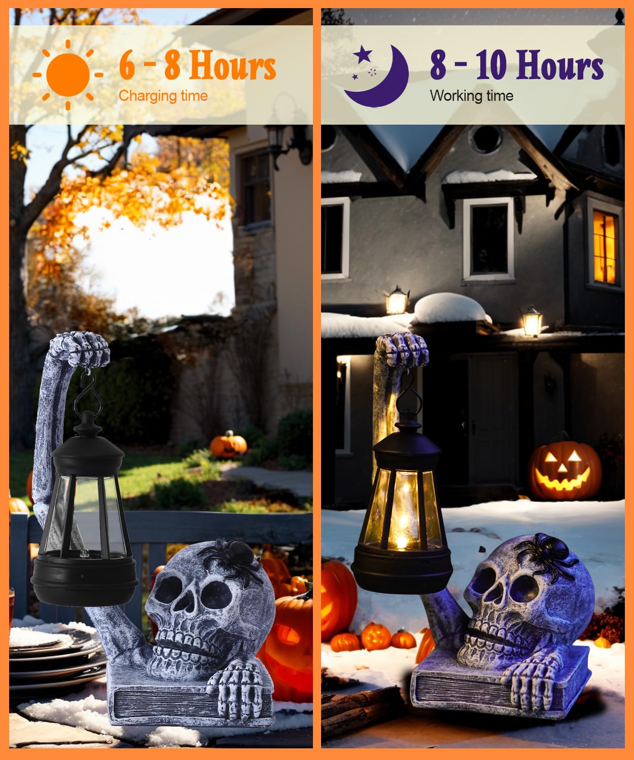 Yeomoo Totenkopf Mit Solarlampen - Halloween Deko für Outdoor Innen, Schädel Solar Figuren, Horror Geschenke für Frauen Männer, Skull Deko für Garten, Balkon, Tisch, Wohnzimmer - Grau