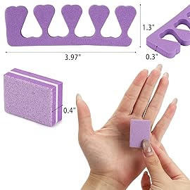 102pcs Toe Separators Set - Premium Pedicure Tool Super Soft Pedicure Toe Separator- Mini Nail Buffer Block File 80/100 Grit 2 Sided, Purple