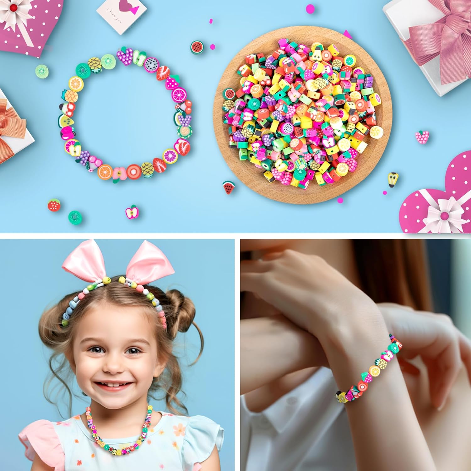 500 Pcs Fruit Polymer Clay Beads Charms for Crafts with Elastic String for Making Bracelet Necklace Craft Decoration DIY Crafts - Image 3