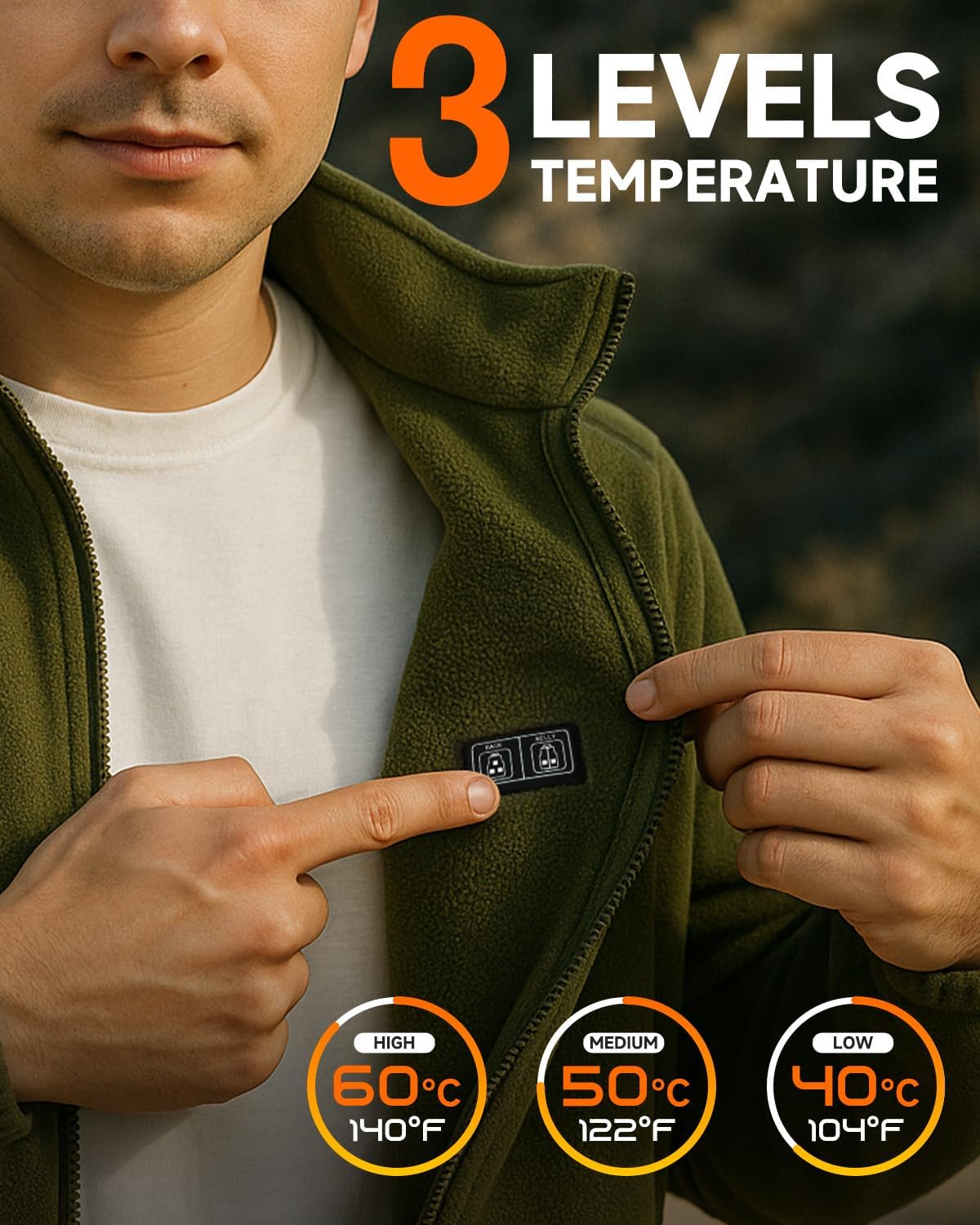 LABCOOL Fleece Heated Jacket USB Rechargeable With 10000mAh Battery pack,Hidden Switch 3 Heat Levels, Washable - Image 5