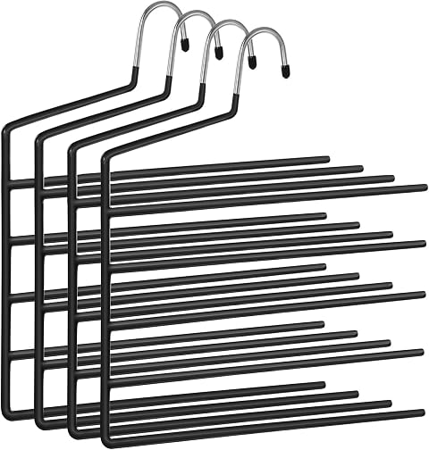 SONGMICS Percha para Pantalones múltiple, Paquete de 4, Percha Abierta, Ahorra Espacio, Organizador Antideslizante, Resistente con 5 Barras para Vaqueros, Toallas y Bufandas, Negro CRI034B02 | Extremo abierto antideslizante para 5 pantalones CRI034B02