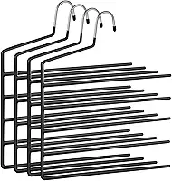 SONGMICS Cabides para Calças, Kit com 4 Cabides de 5 Barras, Organizador de Calças Antiderrapante, Abertura Lateral, que Economiza Espaço, para Jeans, Toalhas, Lenços, Preto BRCRI034B02