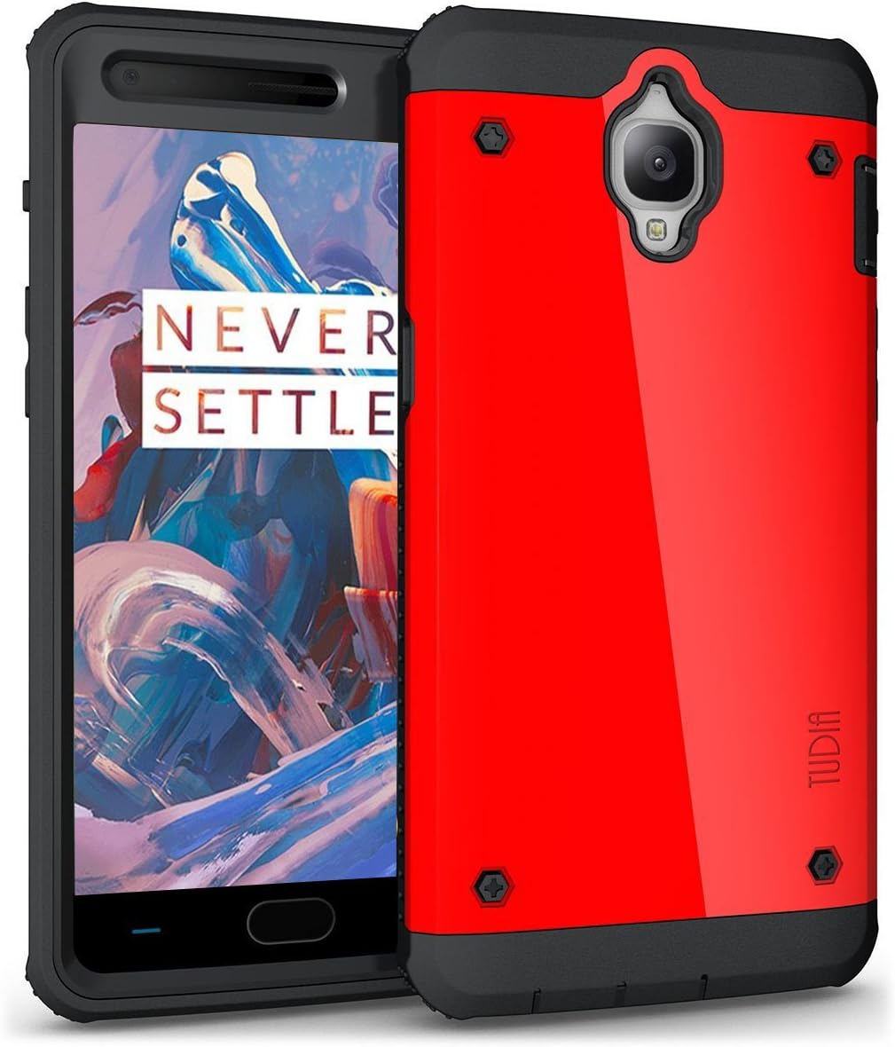 OnePlus 3T / OnePlus 3 Case, TUDIA OMNIX [Heavy Duty] Hybrid [Full-body] Case with Front Cover and Built-in Screen Protector / Impact Resistant Bumpers for OnePlus 3T, OnePlus 3 (Red)